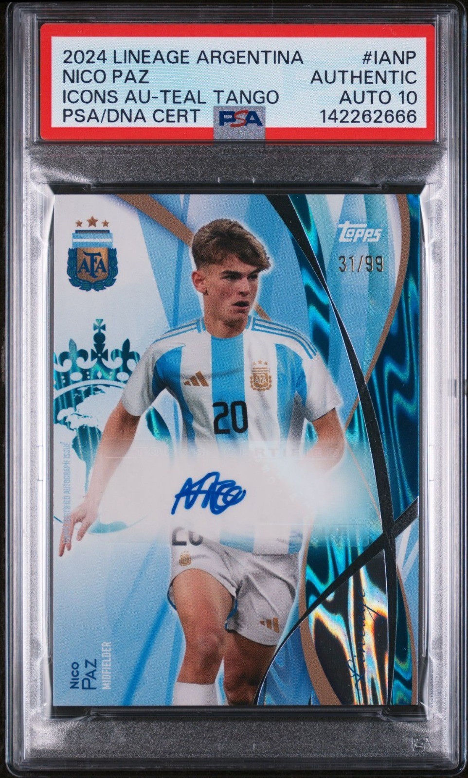 Nico Paz RC /99 Autograph Argentina PSA 10 Topps lineage