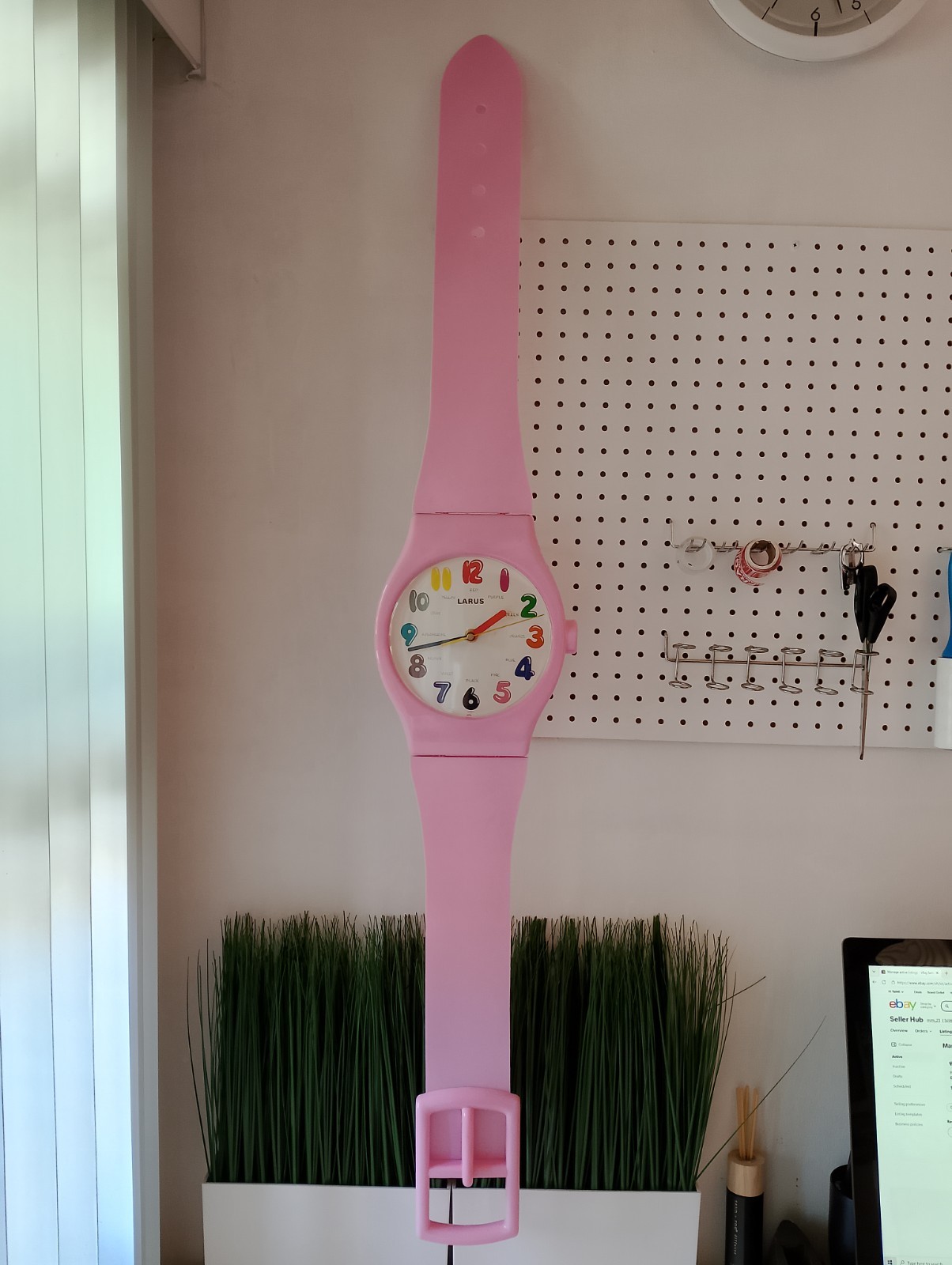 Vintage 1980s Oversized Swatch Wristwatch Wall Clock Pink LARUS Works. Vintage 1980s Oversized Swatch Wristwatch Wall Clock Pink LARUS Works.