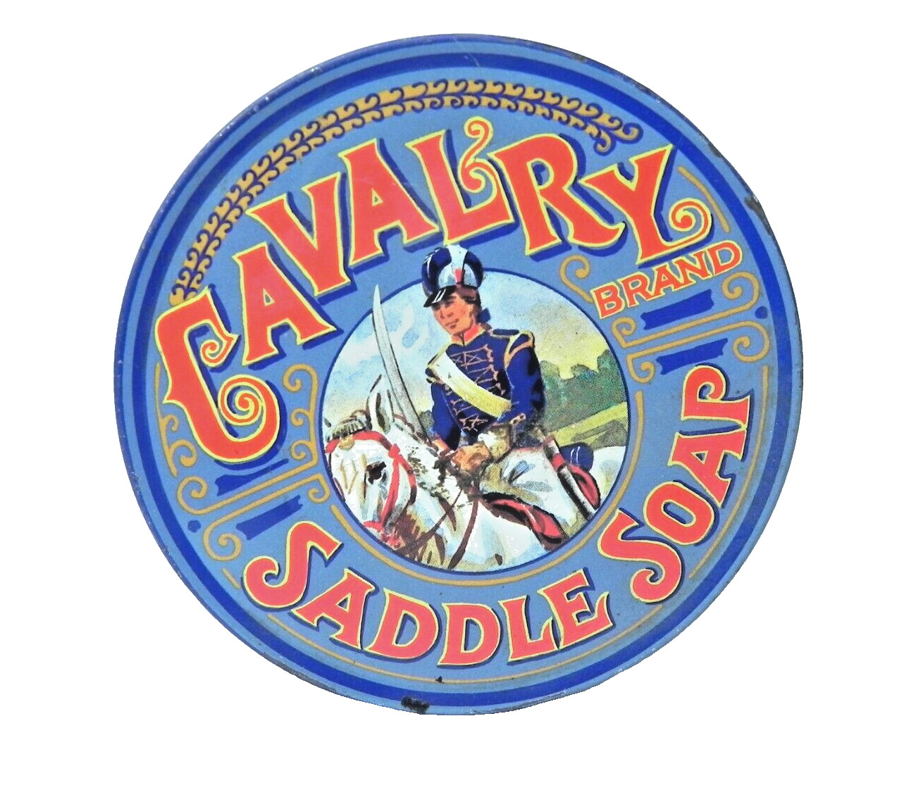 Vintage Cavalry Saddle Soap Round Advertising Tin England Case Troopers Friend