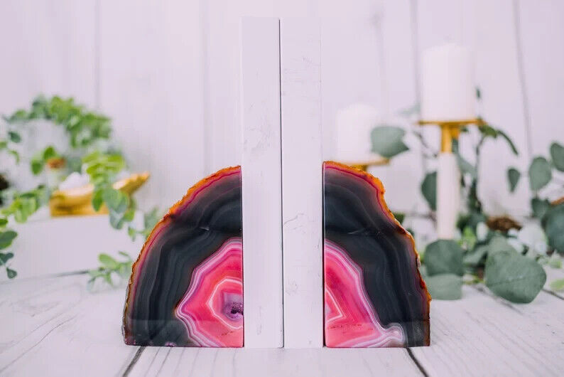 1 to 3 lb Agate Book Ends, Pink Agate Bookend Pair - Geode Bookend - Home Decor