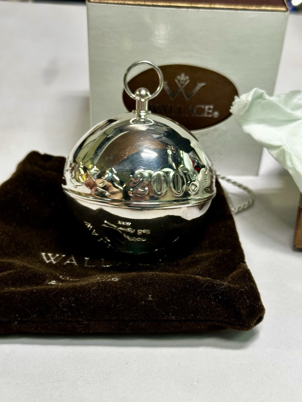 2008 Wallace Annual Silver-Plated Sleigh Bell Ornament 38th Edition w Patina