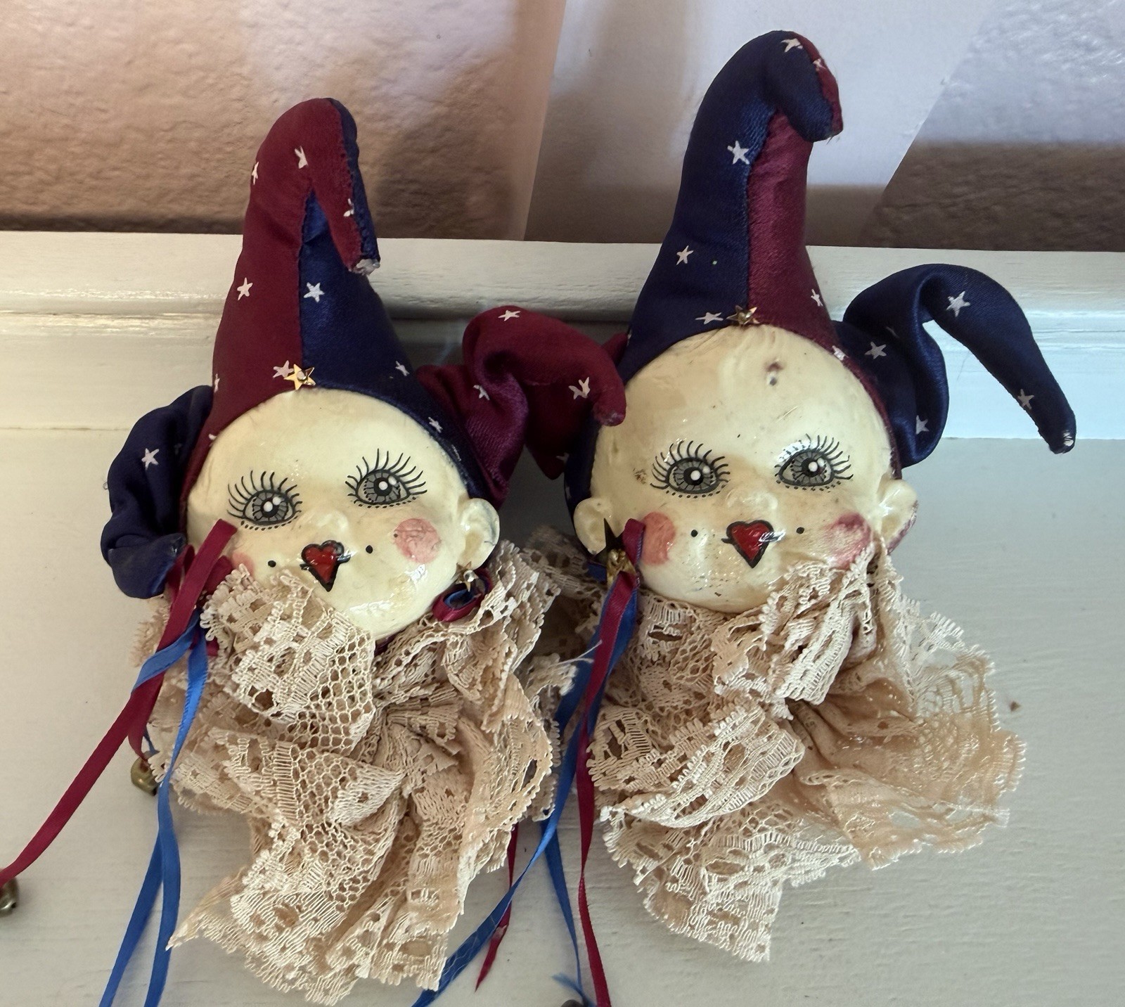 2 Vintage 70s-80s Jester Ornaments. 