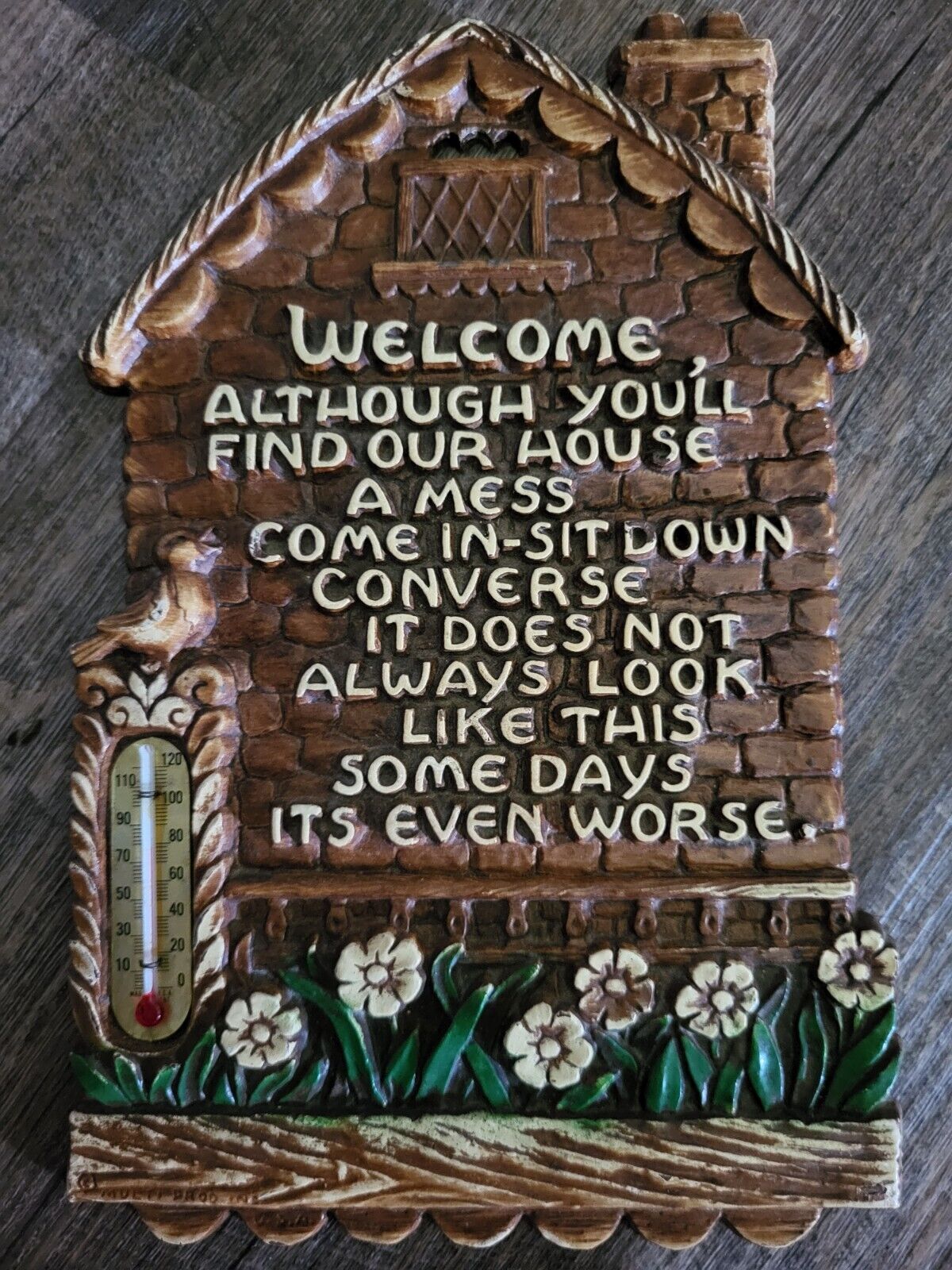 Ships NEXT Day Vintage Welcome Poem Wall Plaque & Thermometer #1590