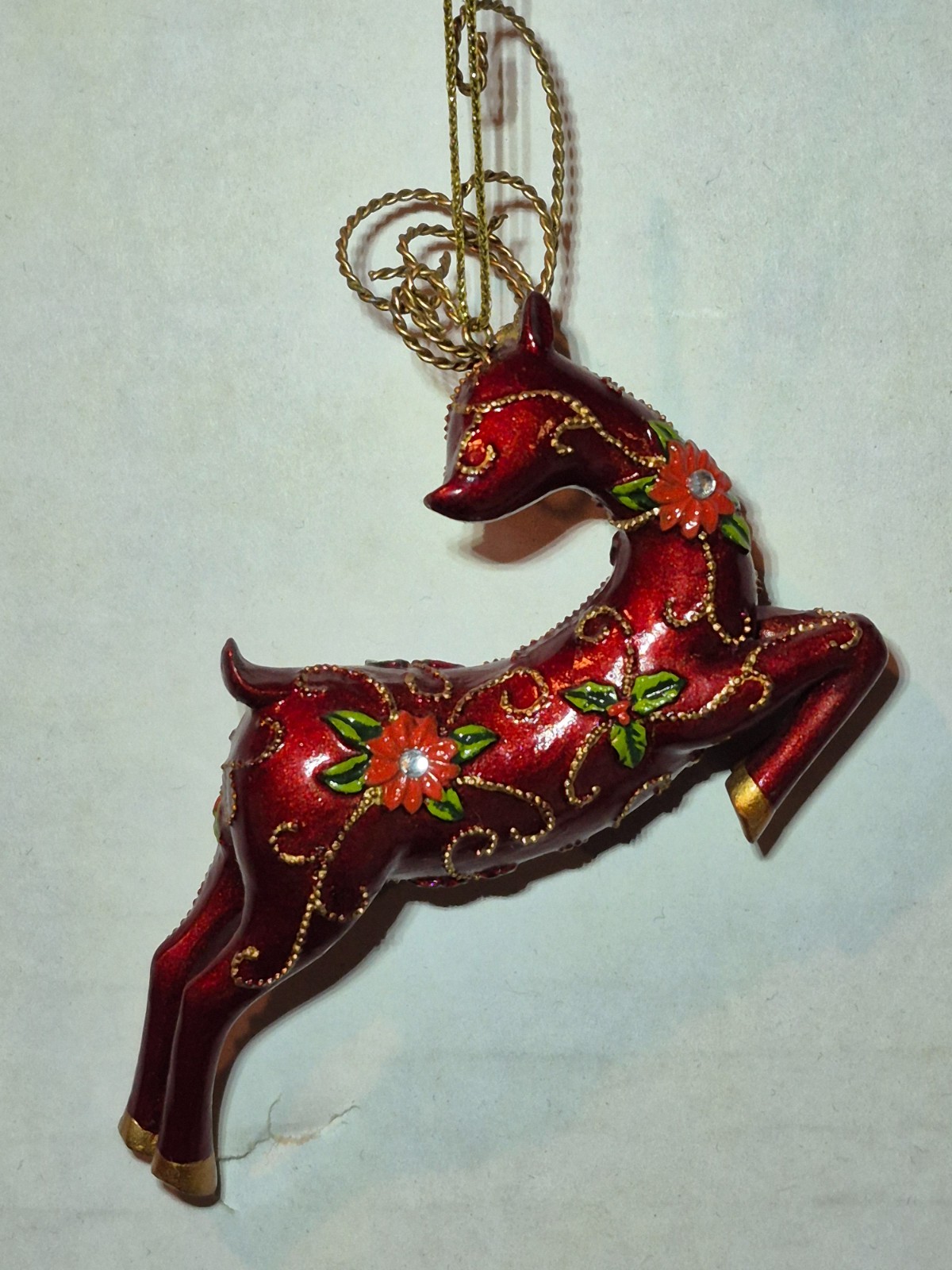 Cloisonne leaping reindeer ornament