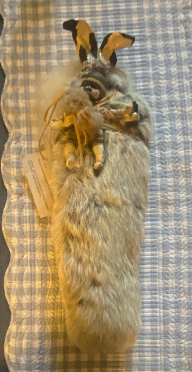 Sally Thielen Raku Porcelain Rabbit Figurine Faux Fur  20”  3D Effect
