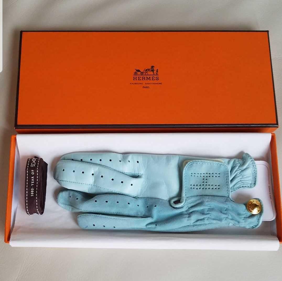 HERMES Golf Glove Left Hand 6.5 Light Blue Unused