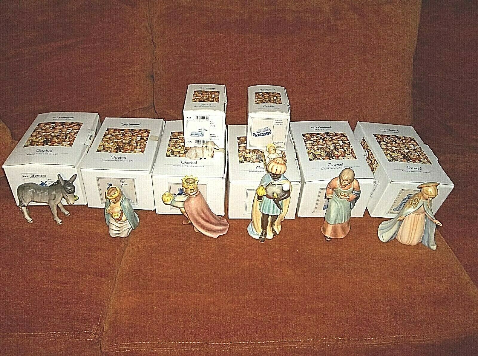 GOEBEL NATIVITY SCENE EIGHT (8) FIGURINES WITH BOXES AND WOODEN MANGER