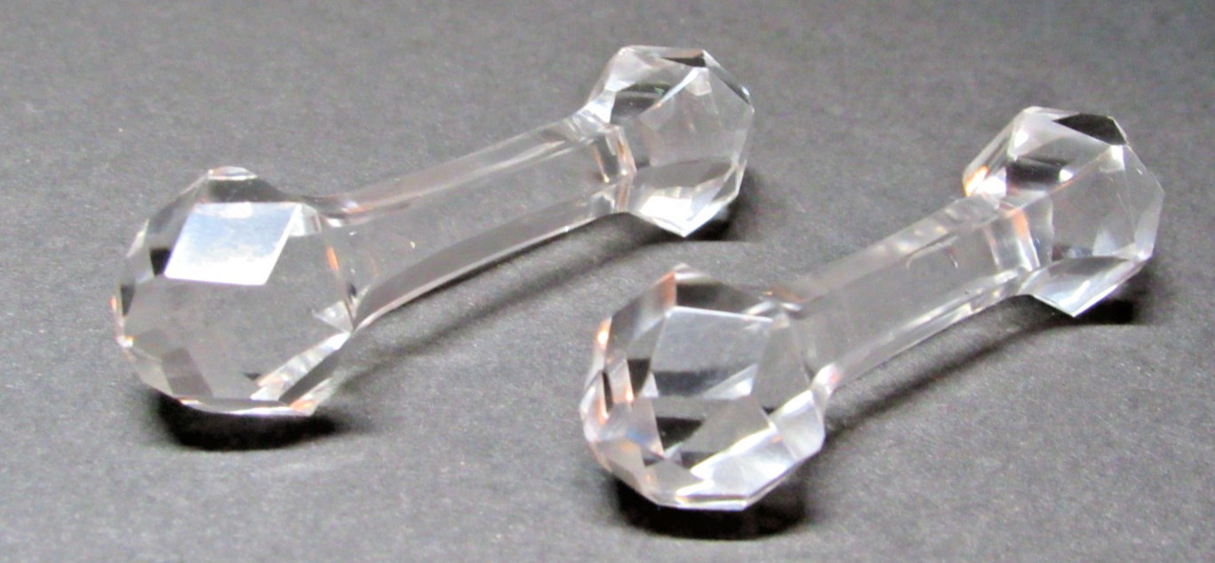 2 Vintage  Crystal Glass Dumbbell Style Elegant Knife Rest Stand #A26-21