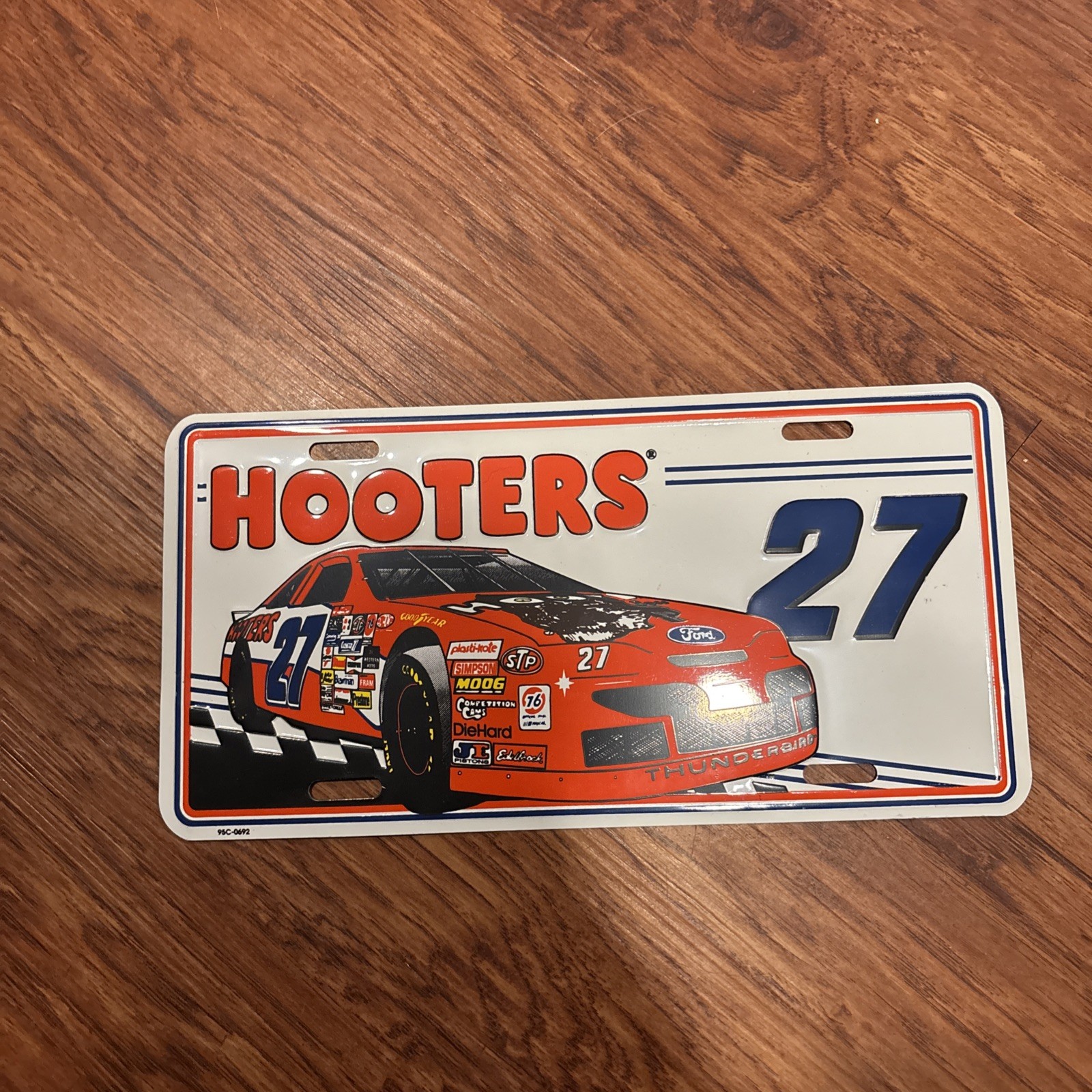 Vintage looking ALAN KULWICKI HOOTERS Racing Team  -  7 License Plate  1980s 