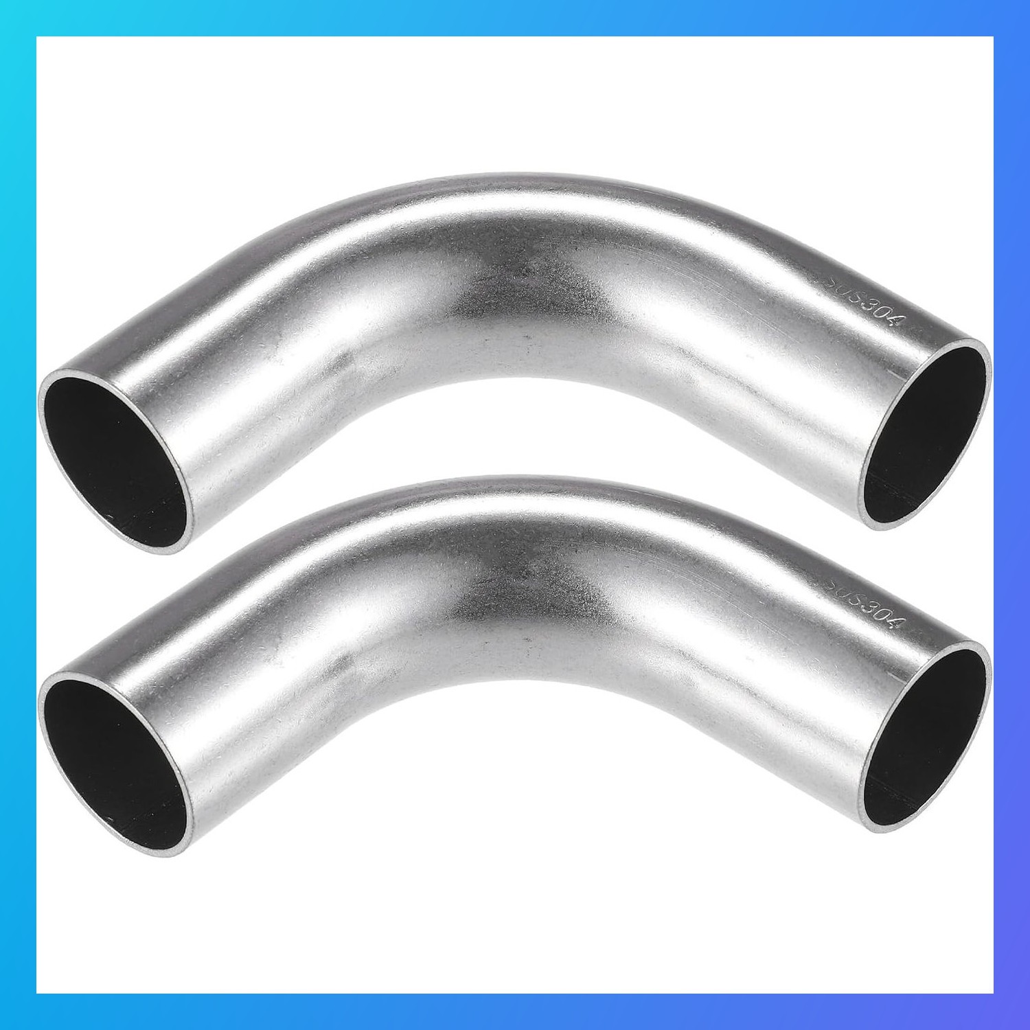Bend Elbow Pipe Tube 2 Pcs 1.25 in OD 90 Degree 304 Stainless Steel Silver Tone