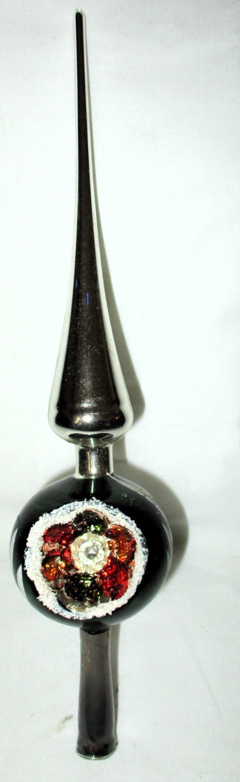 VINTAGE MERCURY BLOWN GLASS CHRISTMAS TREE TOPPER DOUBLE INDENT BLUE,WHITE FROST