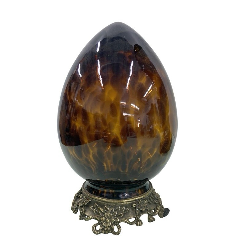 Vintage Sarried Ltd. Bronze mounted egg-shaped glass Filigree Sculpture Italian