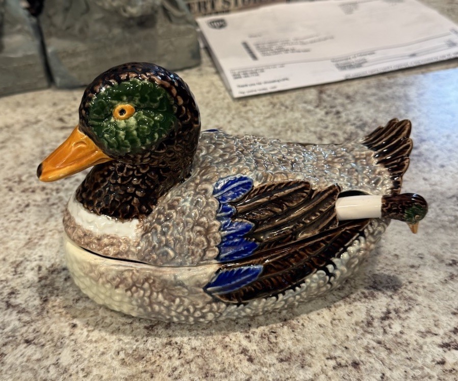Vintage Bordallo Pinheiro Mallard Duck Soup Tureen With Ladle
