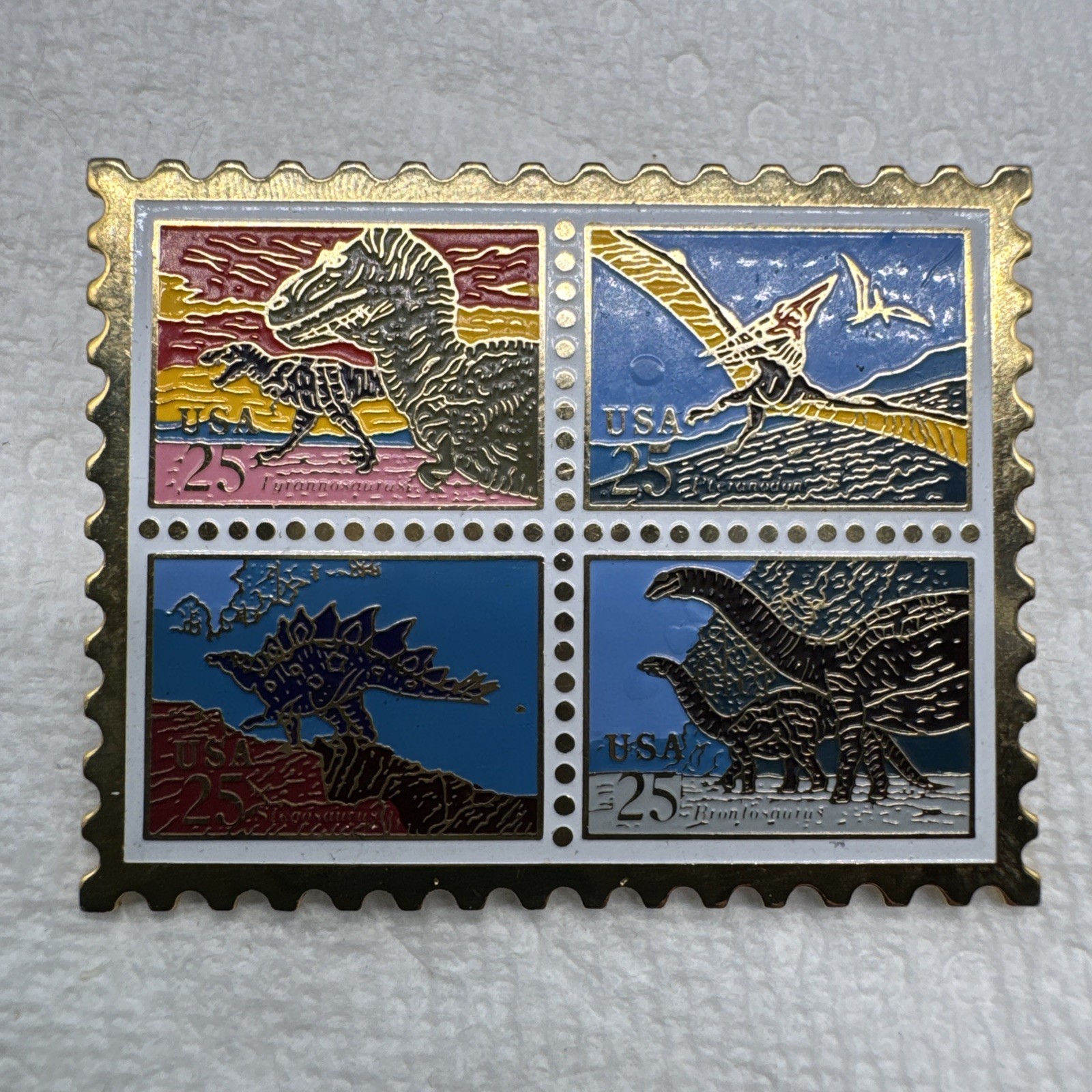 Vintage 1989 US Postage Stamp Pin Full Block Prehistoric Animals Dinosaur Winco