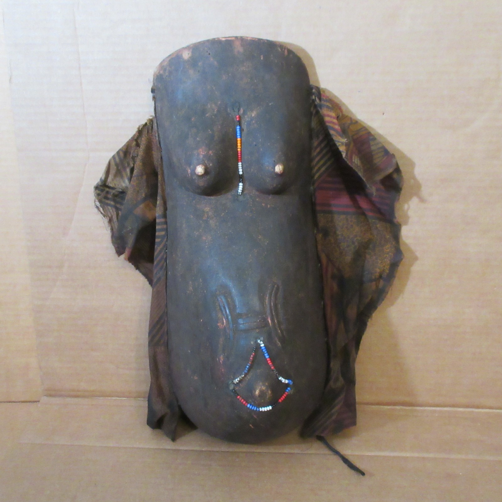 Antique African Makonde Art Wooden Tribal Pregnant Belly Plate Fertility Mask