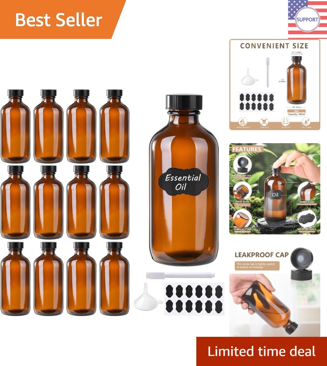 Elegant 12 Pack 8 oz Amber Glass Bottles with Caps - Ideal for Extracts & Gifts Elegant 12 Pack 8 oz Amber Glass Bottles with Caps - Ideal for Extracts & Gifts