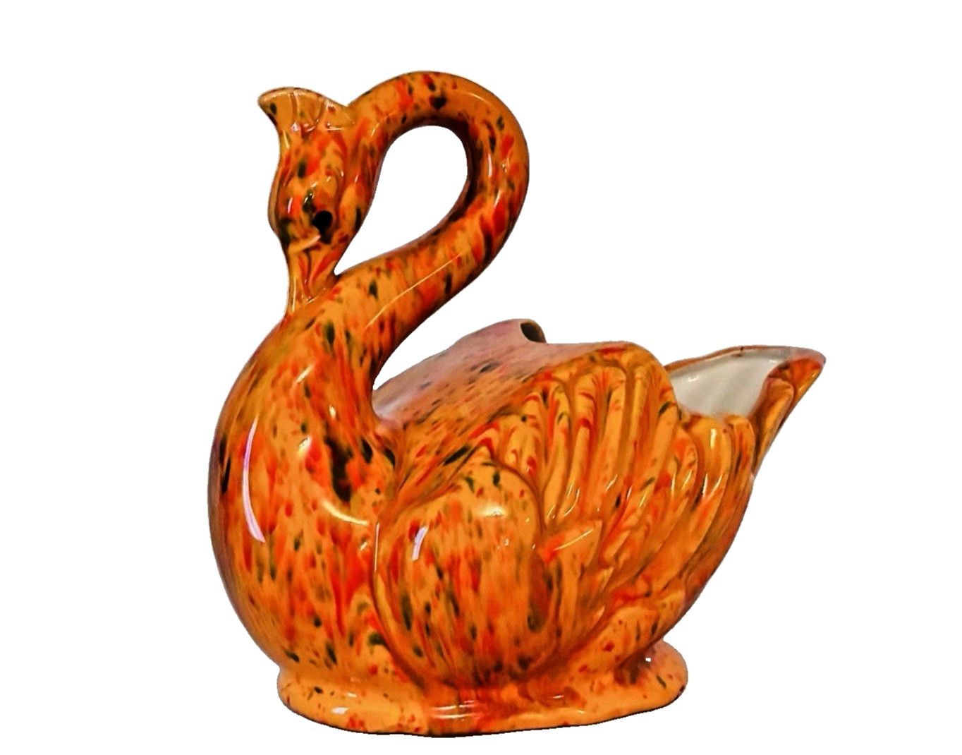 Vintage Mid Century Vibrant Orange Drip Glaze Swan Cache Pot Planter ~ Pristine Vintage Mid Century Vibrant Orange Drip Glaze Swan Cache Pot Planter ~ Pristine