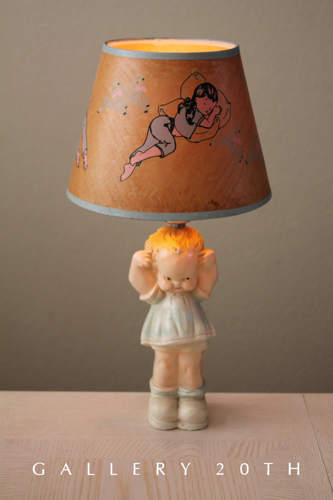 WOW KEWPIE DOLL GIRL LAMP MID CENTURY SLEEPING CHILD 40's 50's VTG ORIG. SHADE