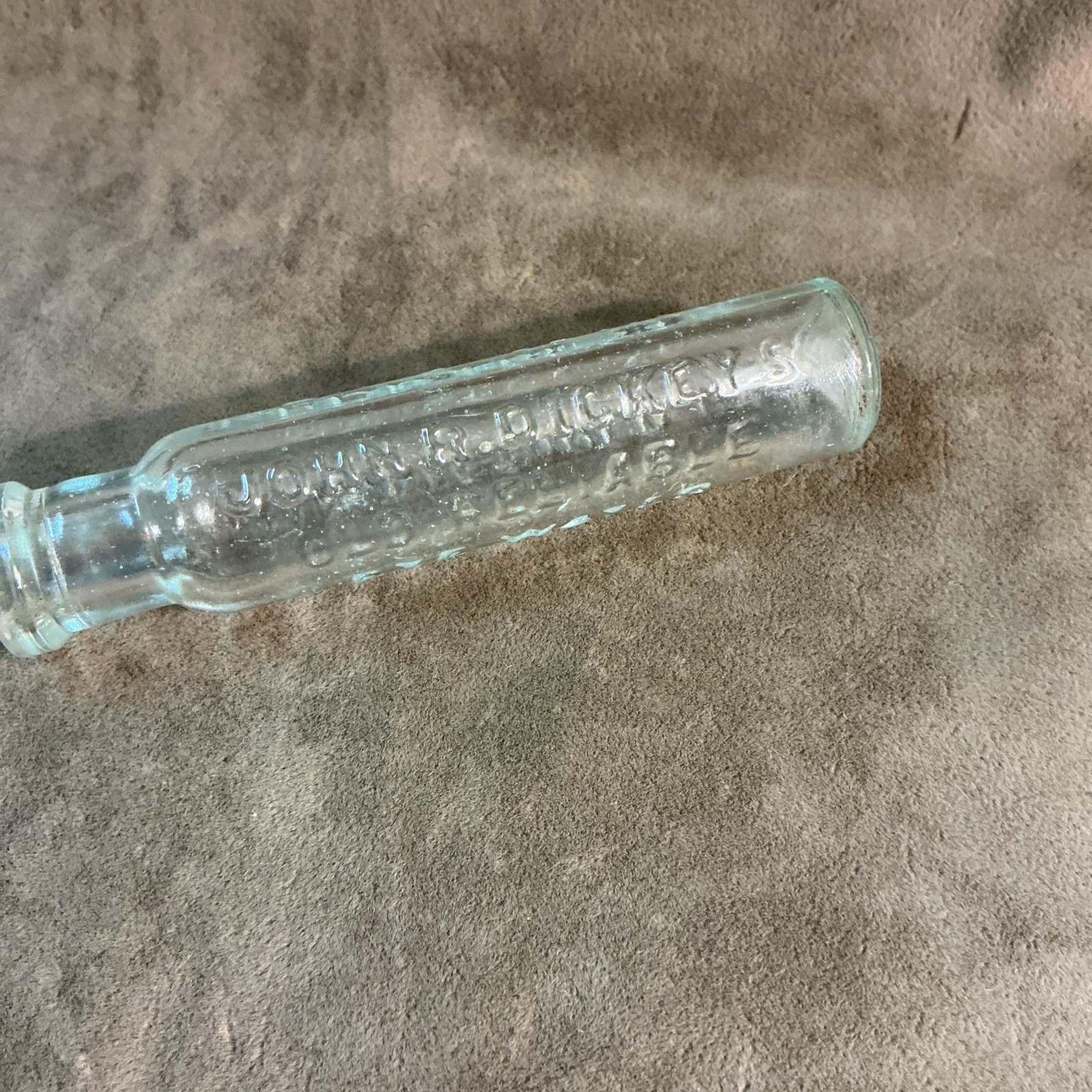 Antique John R Dickies Old Reliable High Water Pale Aqua Glass Bottle/vial