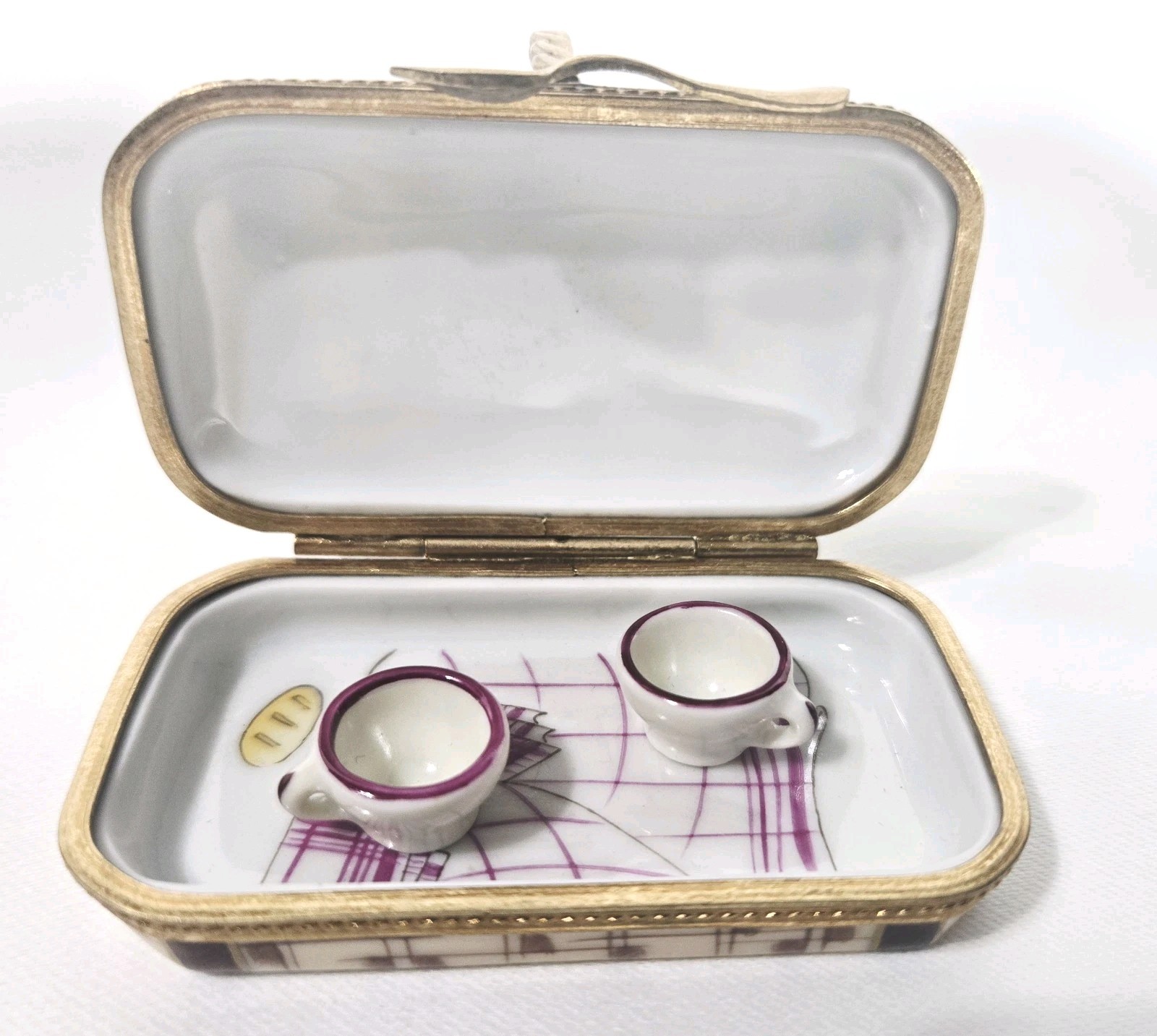 MINT Limoges Porcelain Trinket Box BON APPETIT SUITCASE French Accents 1983 NEW