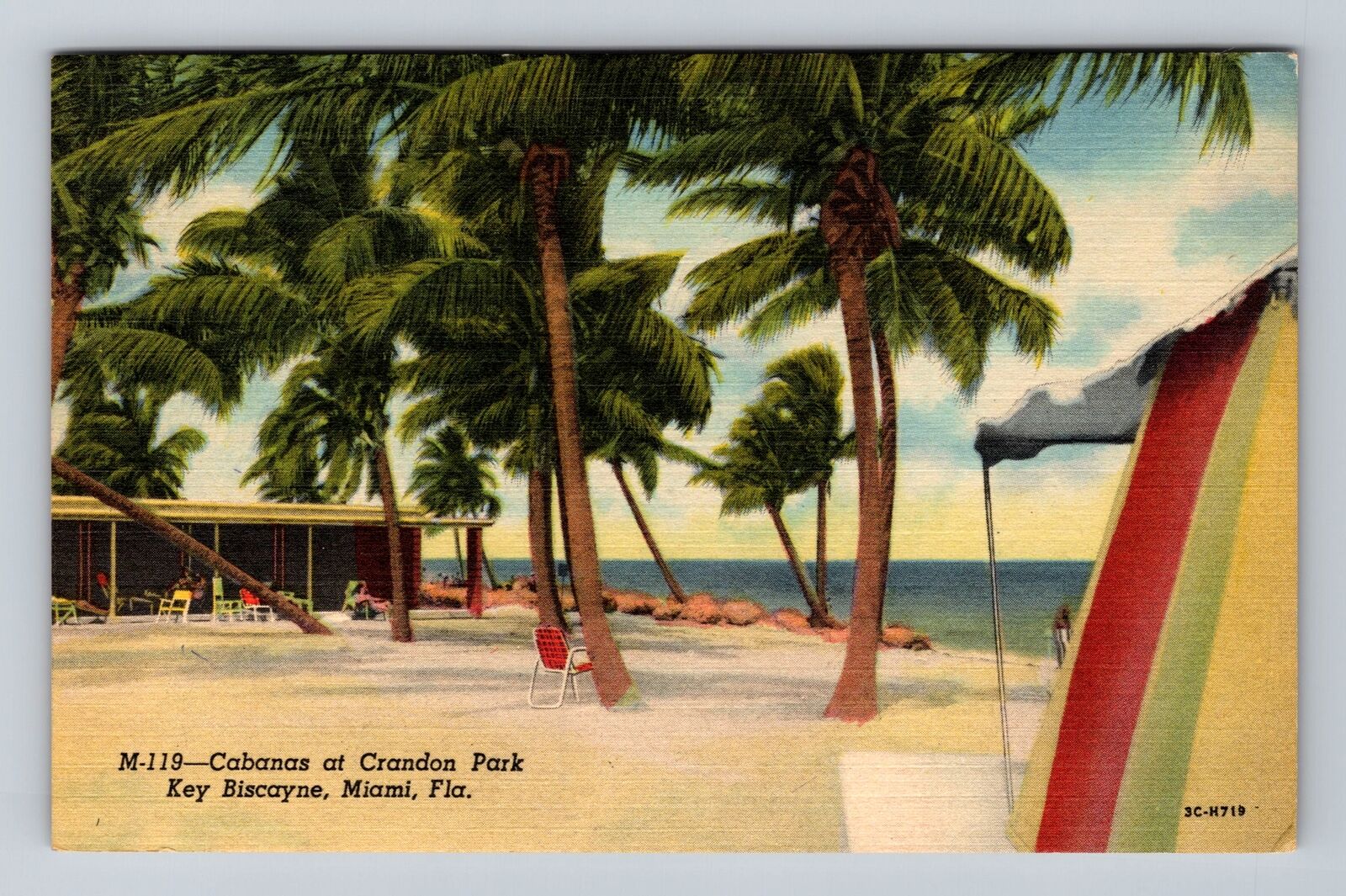 Miami FL-Florida, Key Biscayne Cabanas Crandon Park, Antique Vintage Postcard