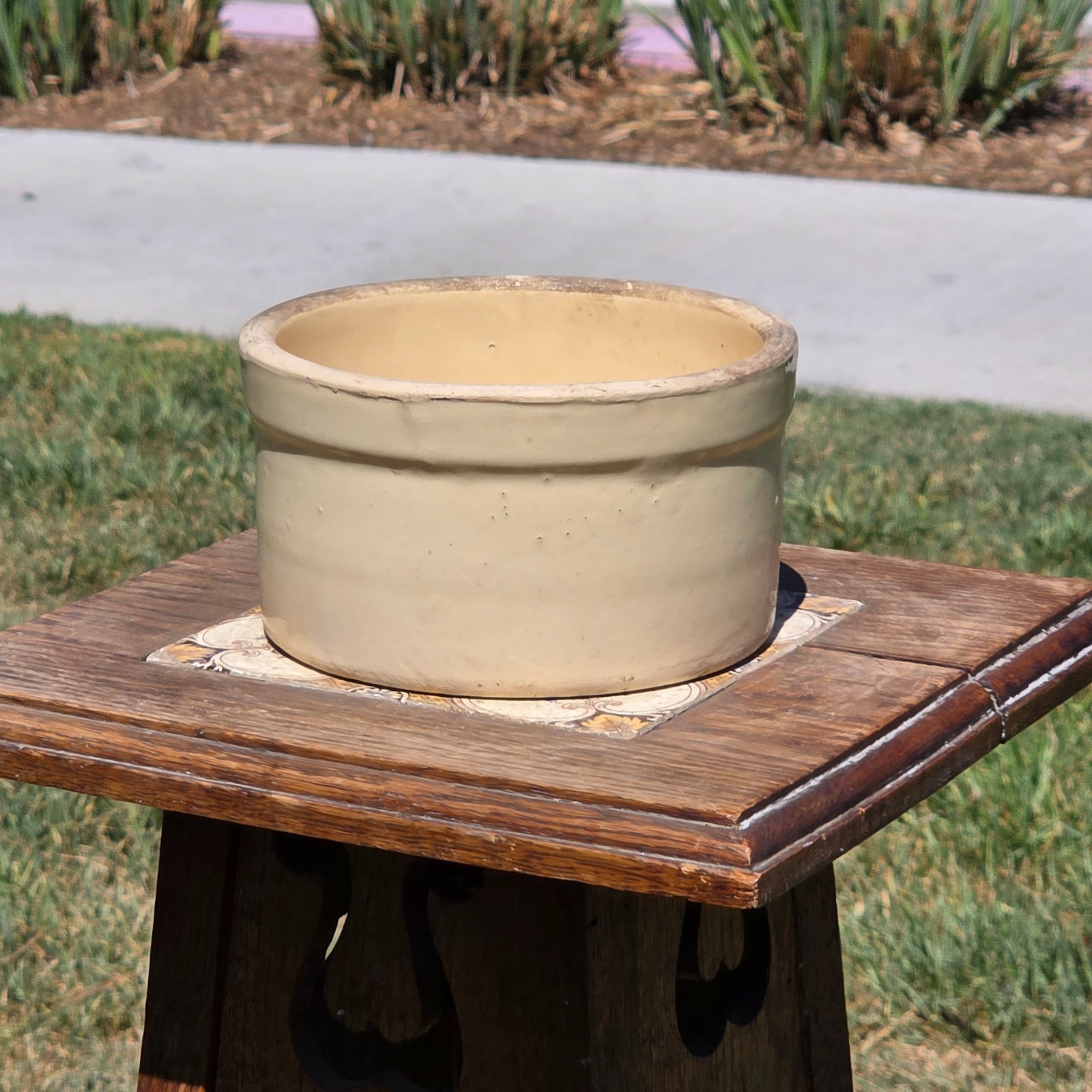Vintage Stoneware Crock Bowl Beige Tan Farmhouse Planter Unmarked ＃2 6\