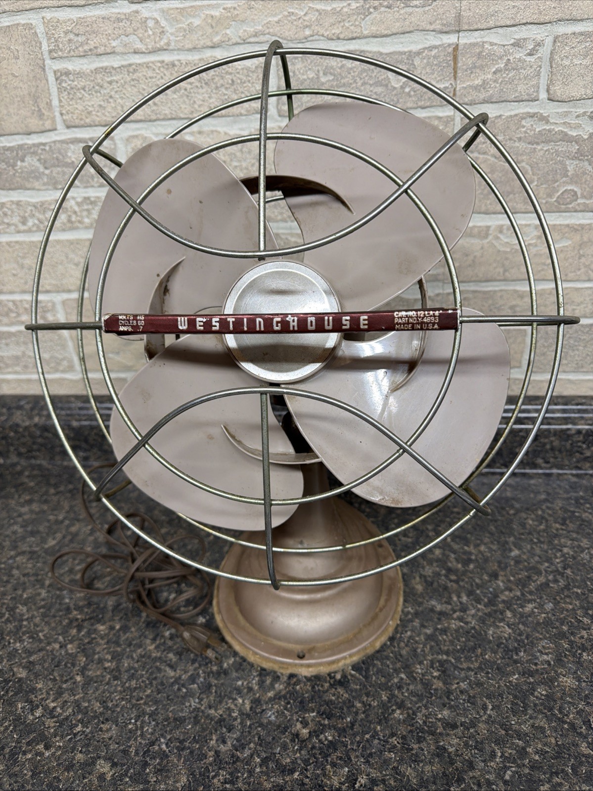 Vintage 1950s Westinghouse 12LA4 Y-4693 Metal Desk Fan Tested Works
