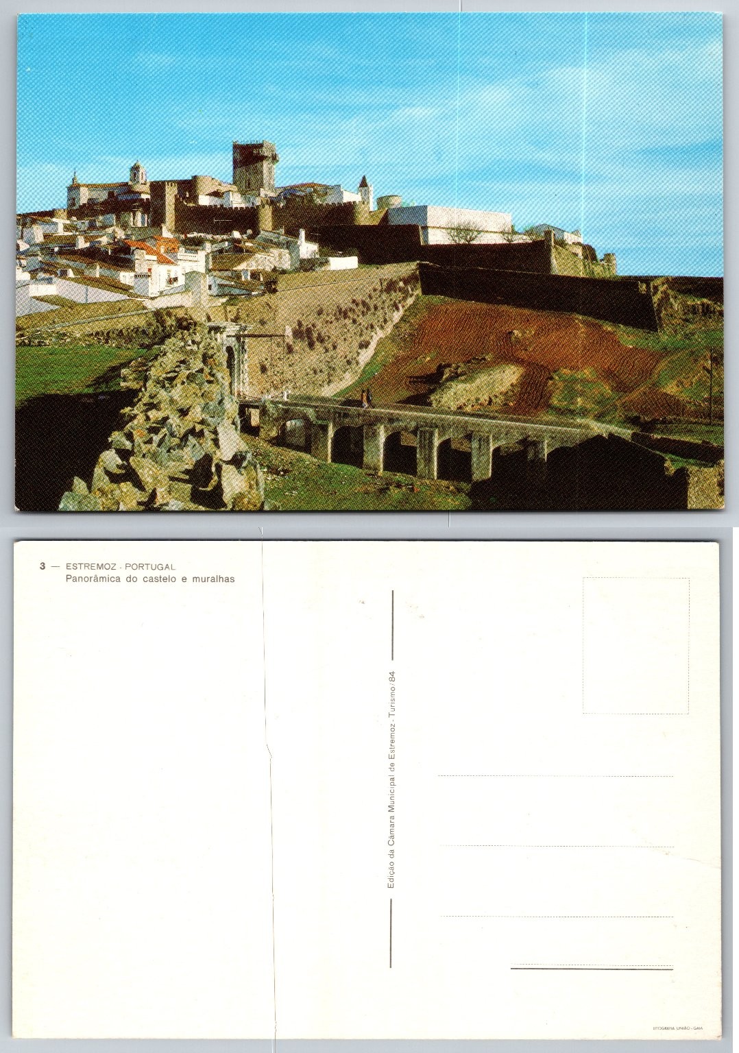 Estremoz Portugal Panoramic Castle Walls Bridge 1984 Chrome Postcard Estremoz Portugal Panoramic Castle Walls Bridge 1984 Chrome Postcard