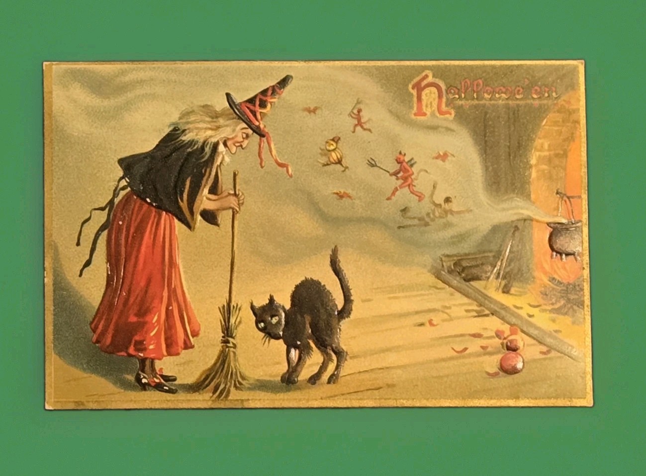 Vintage TUCK'S Halloween Postcard No.150 Witch Demons Black Cat Devils 1908
