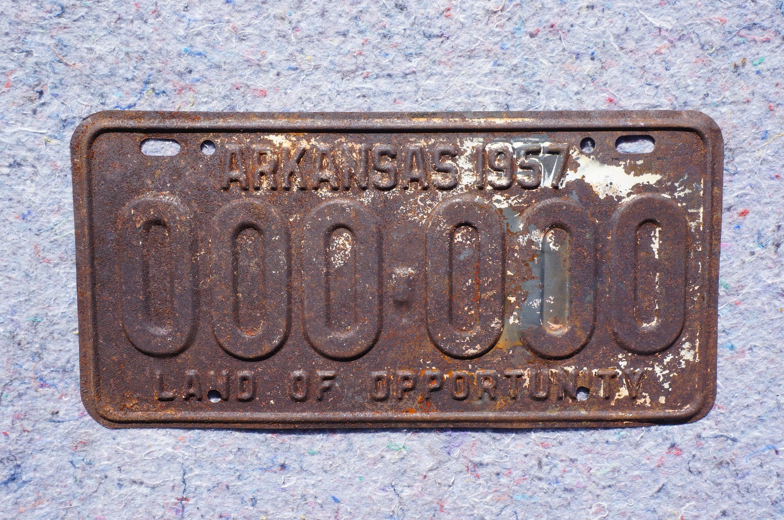 1957 Arkansas LAND OF OPPORTUNITY Sample License Plate 1957 Arkansas LAND OF OPPORTUNITY Sample License Plate