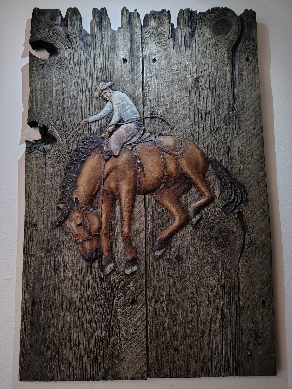 Vintage 1978 Jari Mac Bell Western Relief Wood Carvings - Roping & Bronco Set