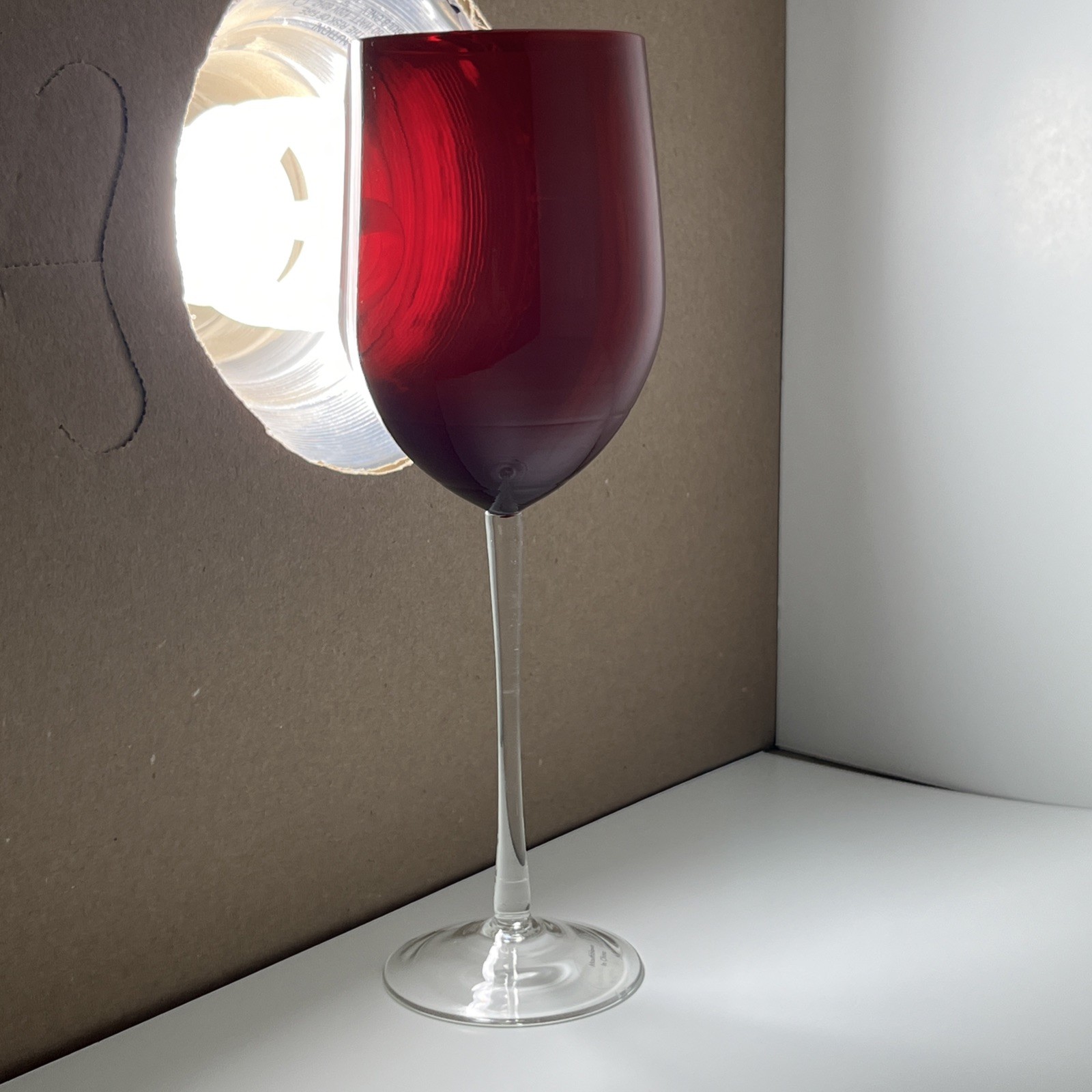 RUBY RED WINE GLASSES, Set of 2 Full bodied glass Clear Glass stem 9\