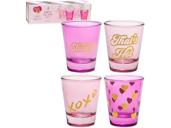 Paris Hilton 4-Piece Shot Glass Set, Fun Pink 2 Ounces