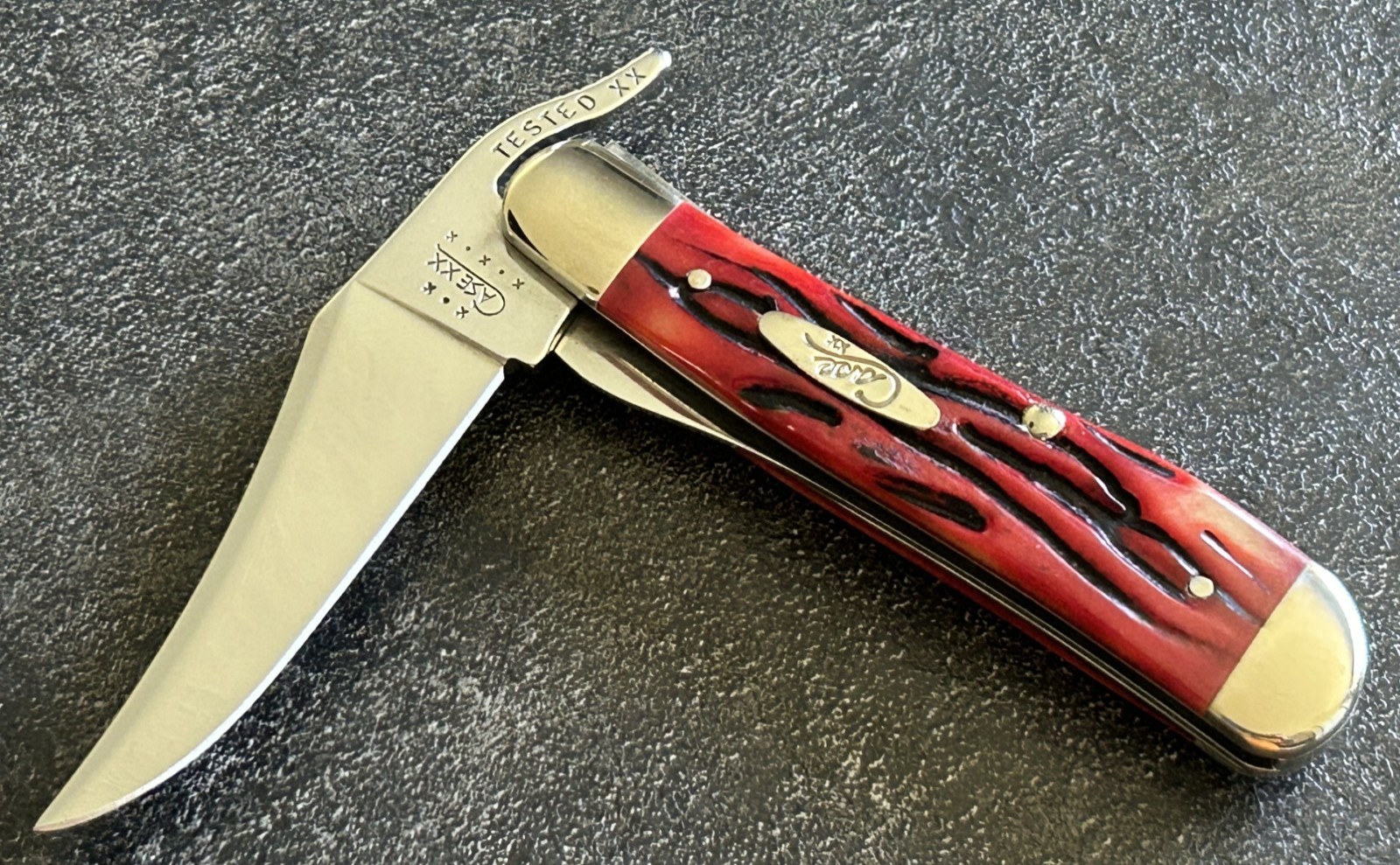 2002 CASE XX RussLock 61953L SS Knife Red Oak Bone Worm Groove w/ Box Paperwork