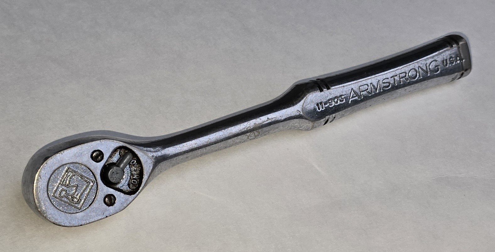 Vintage Armstrong 3/8 Ratchet Handle 11-903 Strong Arm Logo Vintage Armstrong 3/8 Ratchet Handle 11-903 Strong Arm Logo
