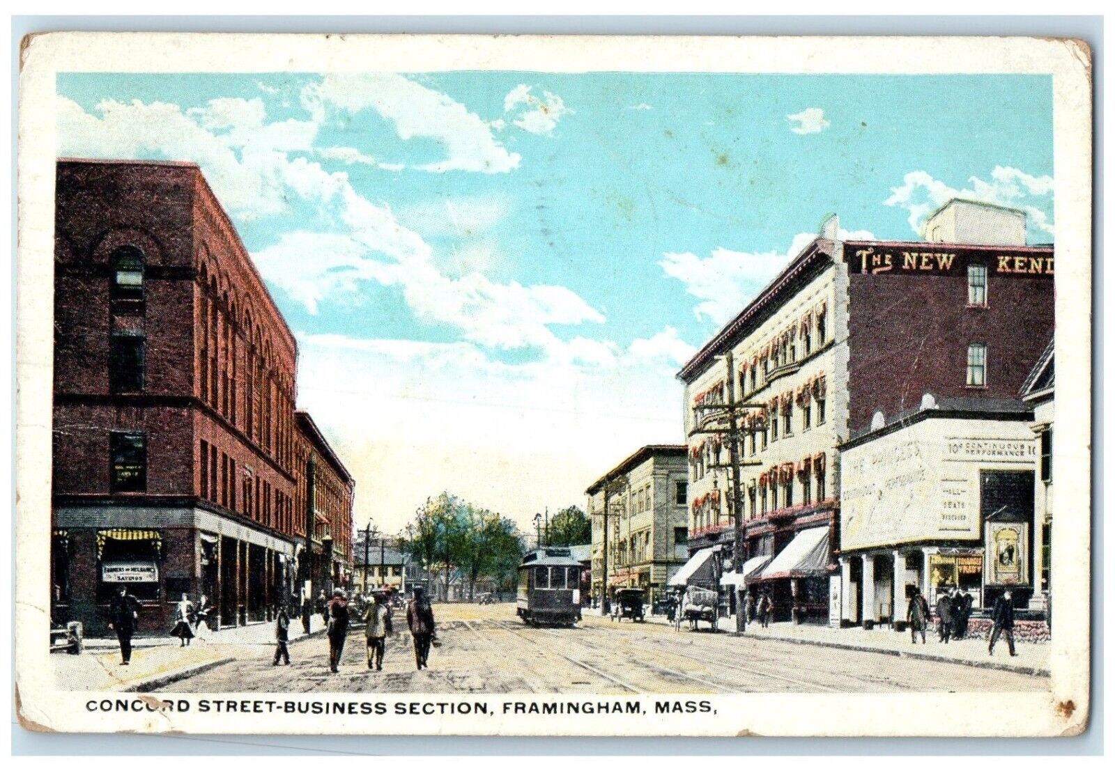 c1920 Busy Day Concord Street-Business Section Framingham Massachusetts Postcard