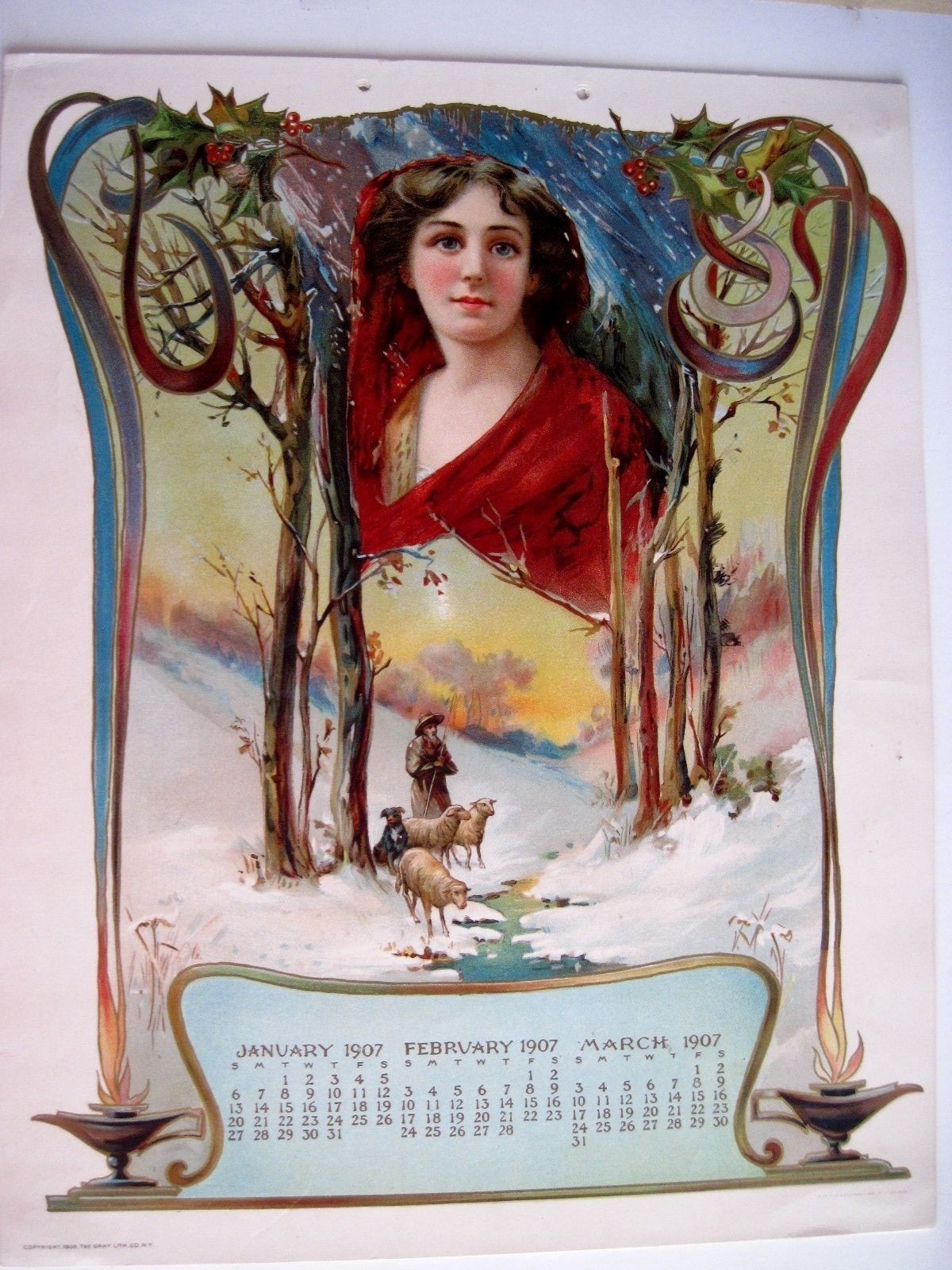 Gorgeous 1907 Calender w Pictures of Stunningly Beautiful Women for Each Season*