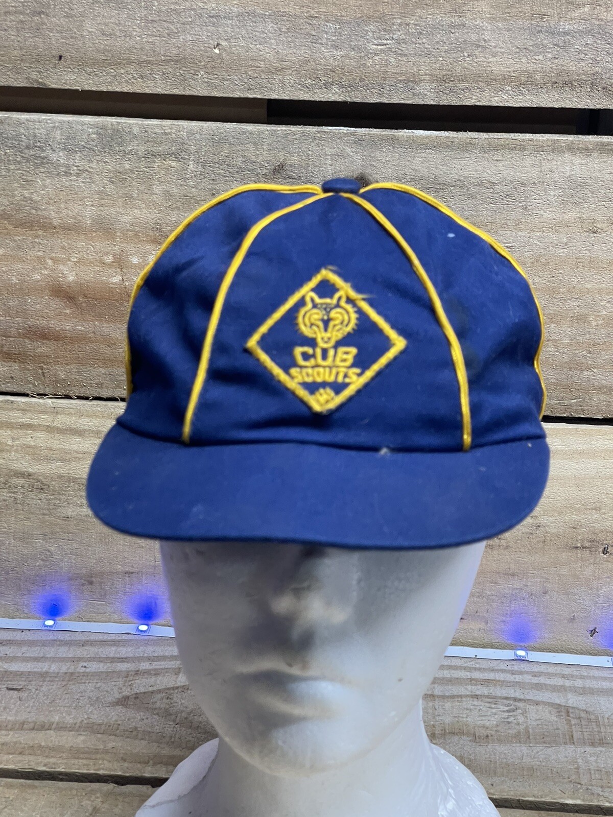 Vintage Cub Scouts Cap Blue Gold Texon Size 6 7/8 Flat Brim