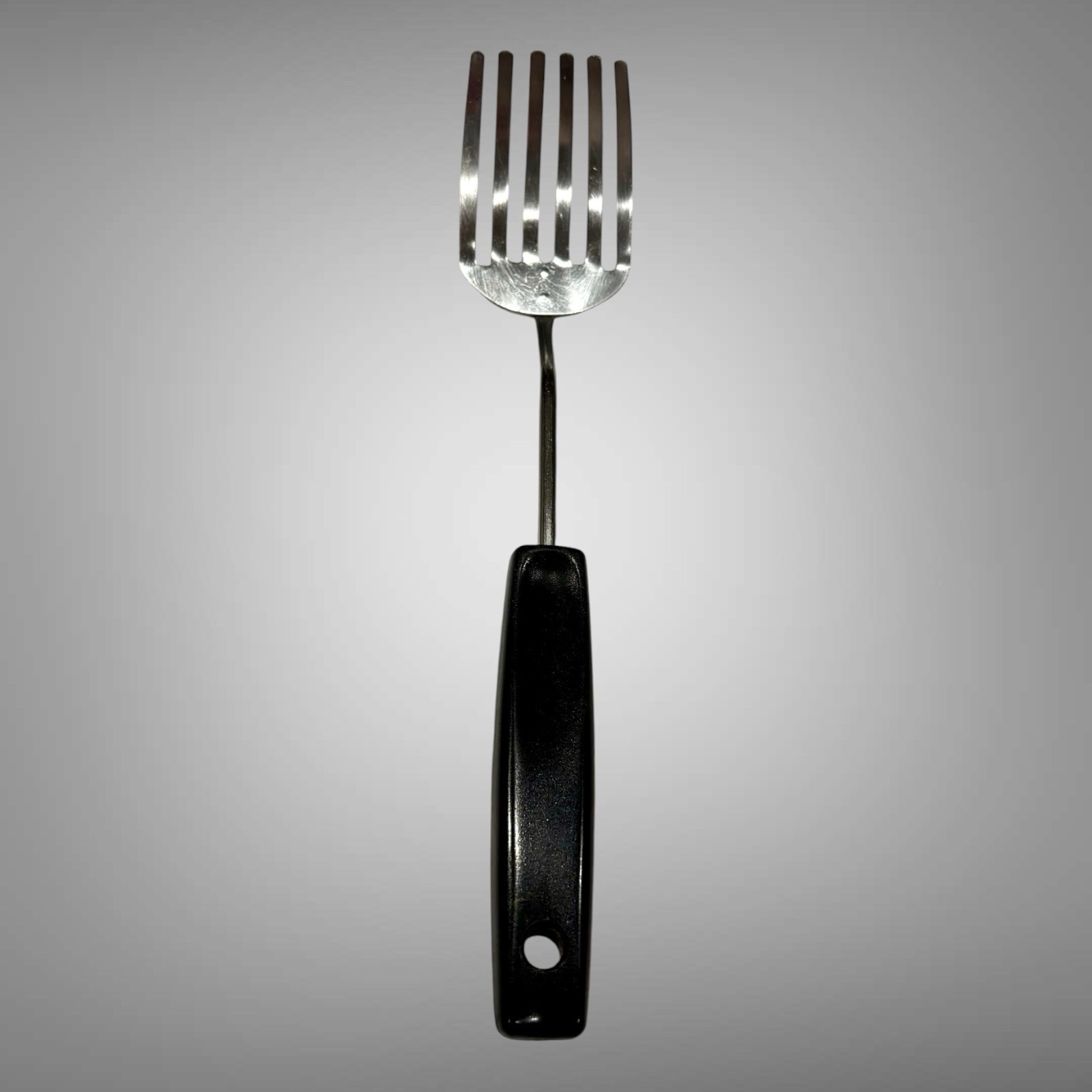 Vintage Foley w/ script logo 6 Tine Stainless Steel Pastry Fork Black Handle 10\ Vintage Foley w/ script logo 6 Tine Stainless Steel Pastry Fork Black Handle 10\
