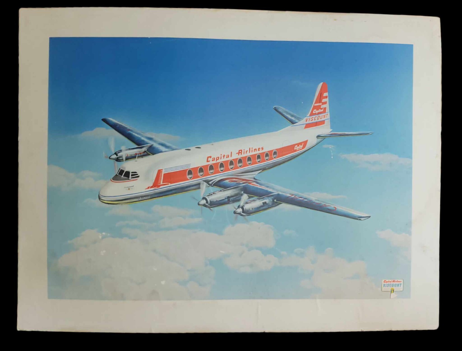 Very Rare Vintage 1950s Viscount Capital Airlines Promotional Un-Framed Poster Very Rare Vintage 1950s Viscount Capital Airlines Promotional Un-Framed Poster