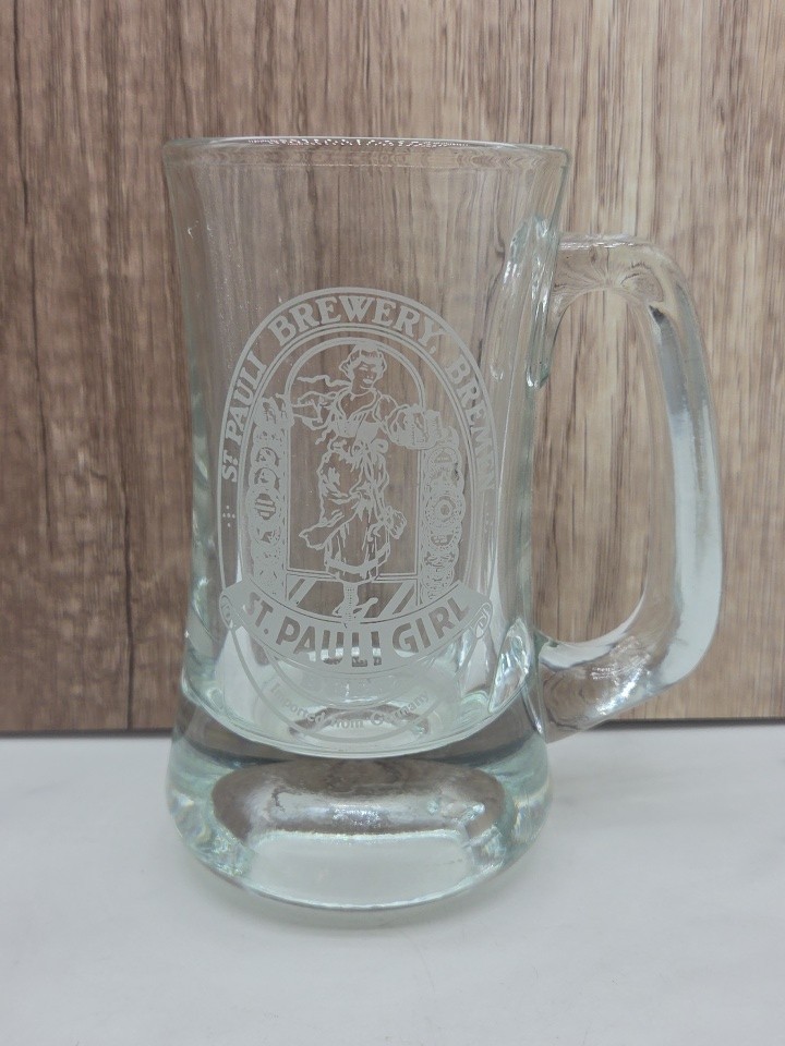 Vintage St Pauli Girl Beer Mug Glass Stein Etched Logo St Pauli Brewery Germany