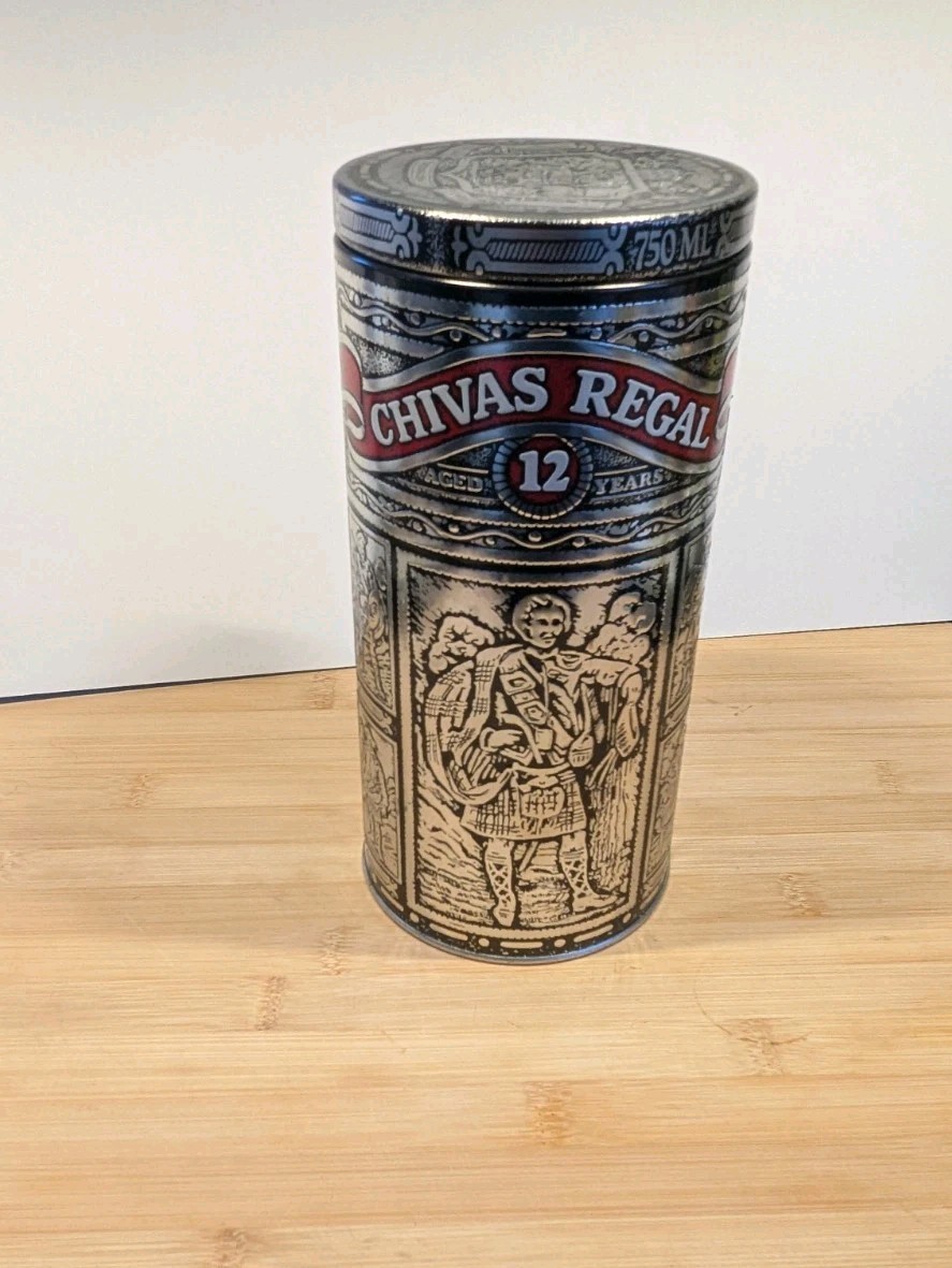 Vintage Chivas Regal 12 Year Scotch Whisky Collectible Empty Metal Tin Barware