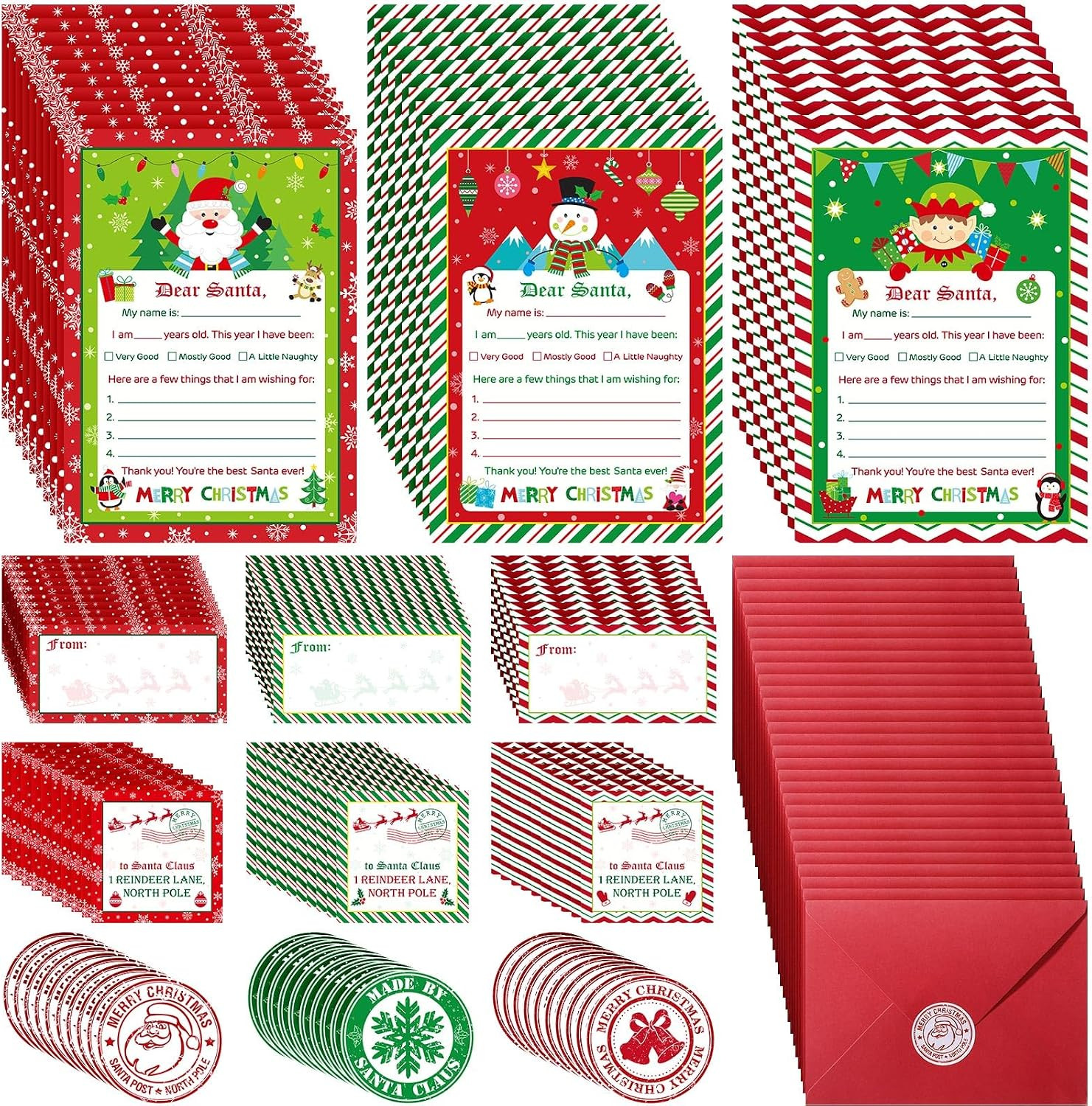 450 Pcs Letter to Santa Writing Kit Christmas Wish List Snowman Elf Xmas Letter