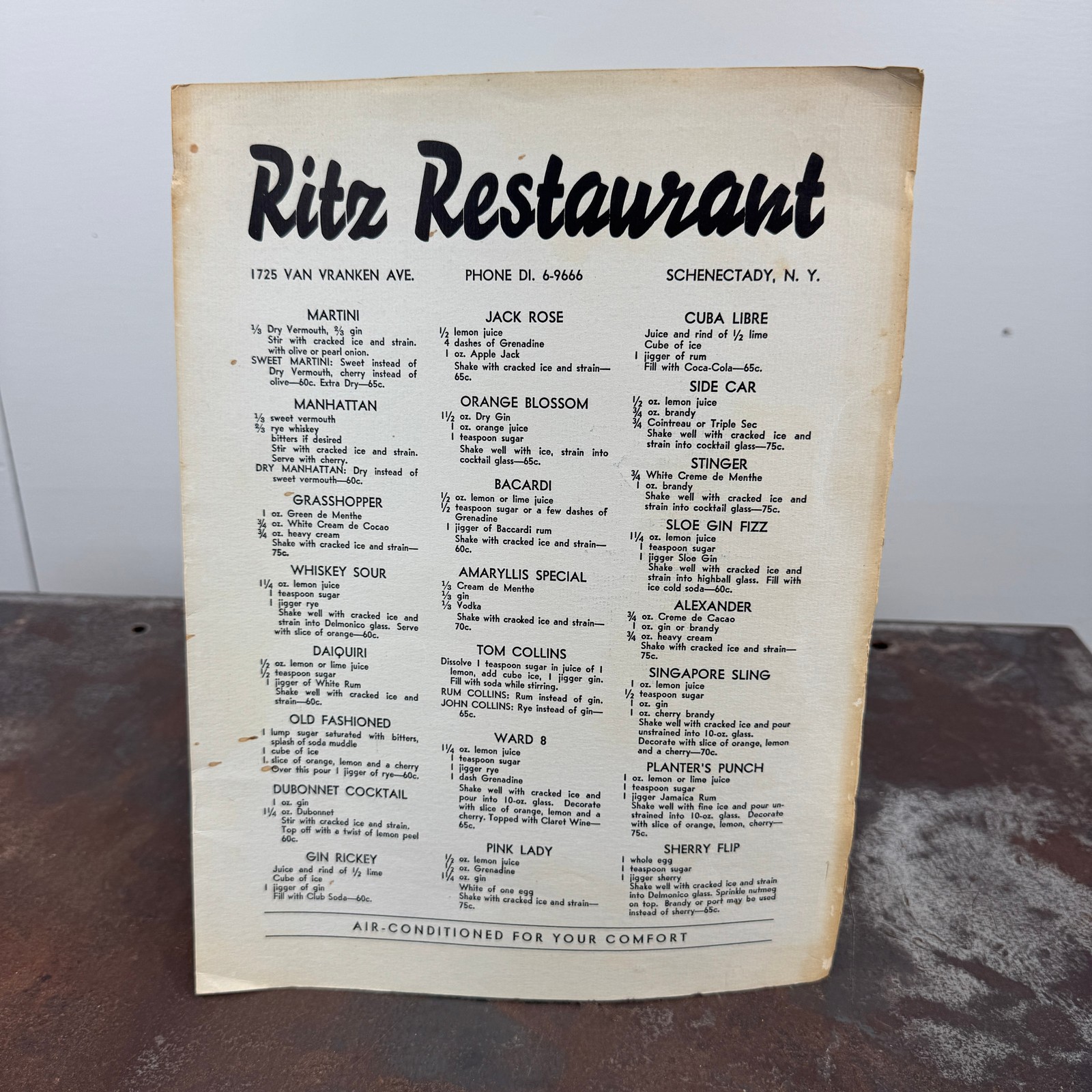 Vtg c.1950s THE RITZ Restaurant Menu - Schenectady, NY Vtg c.1950s THE RITZ Restaurant Menu - Schenectady, NY