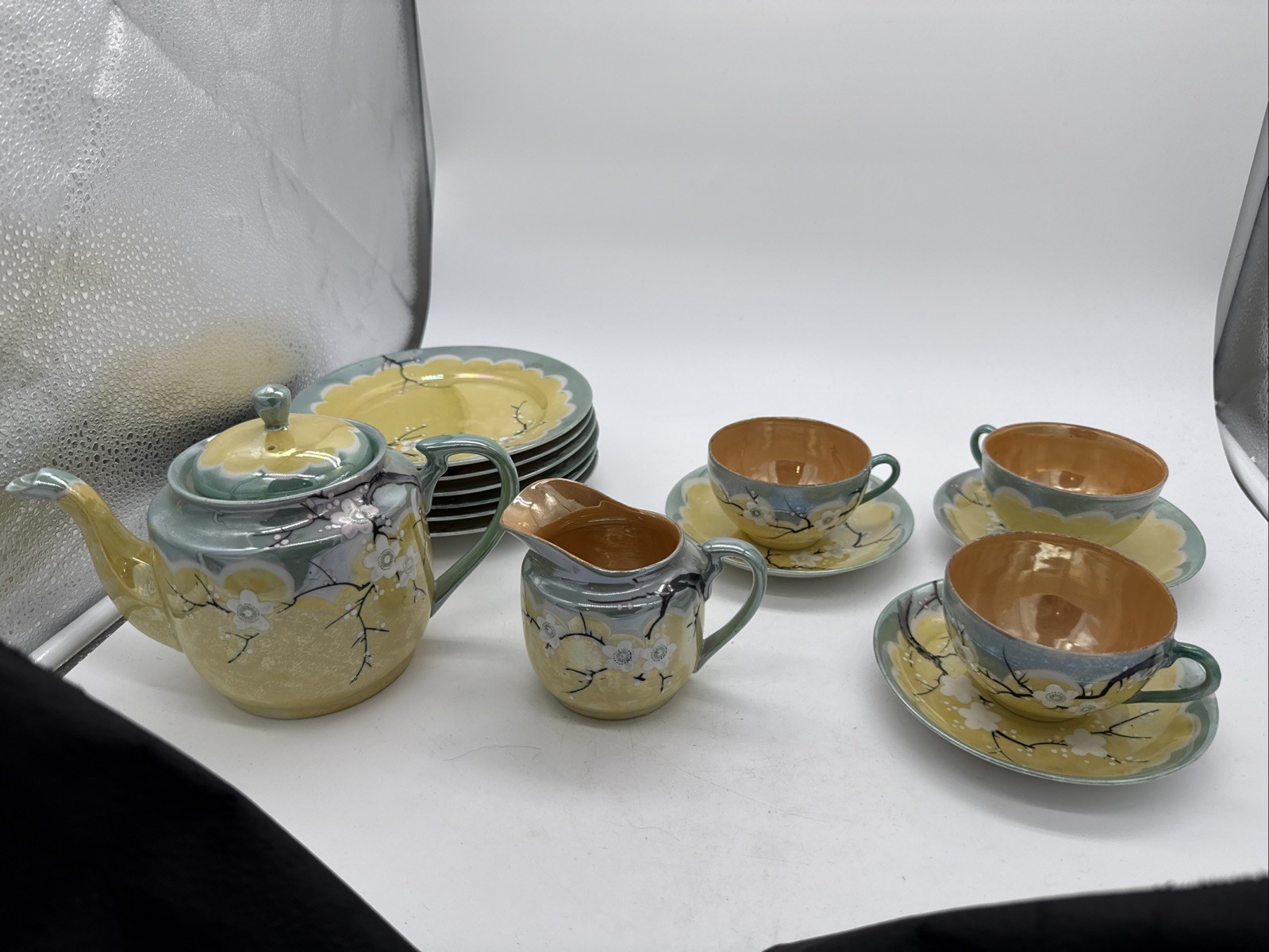 Vintage Hand Painted Made in Japan Lusterware Tea Set Cherry Blossom 1930s Read*
