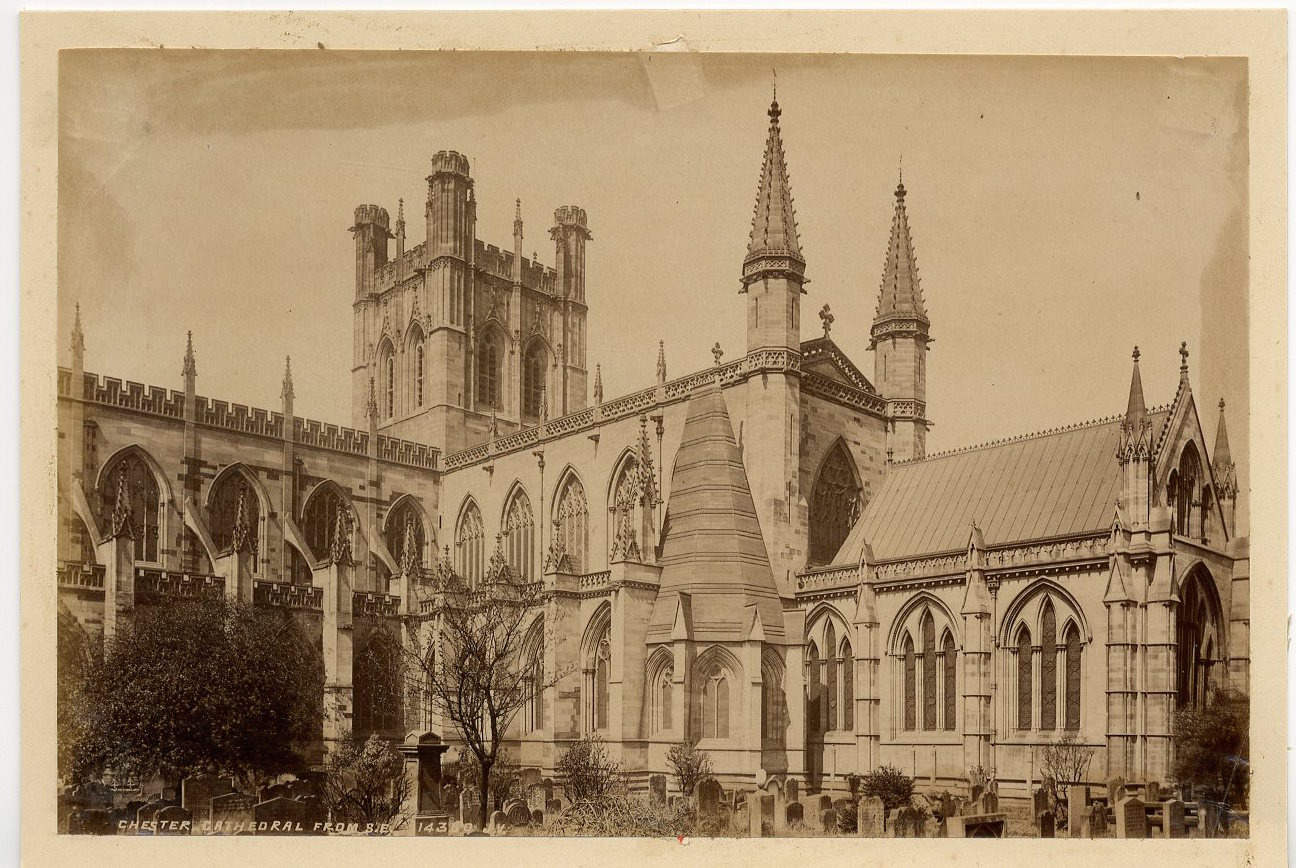 J.V., UK, Chester Cathedral from the S.E.  Vintage Albumen Print. Vintage Englan