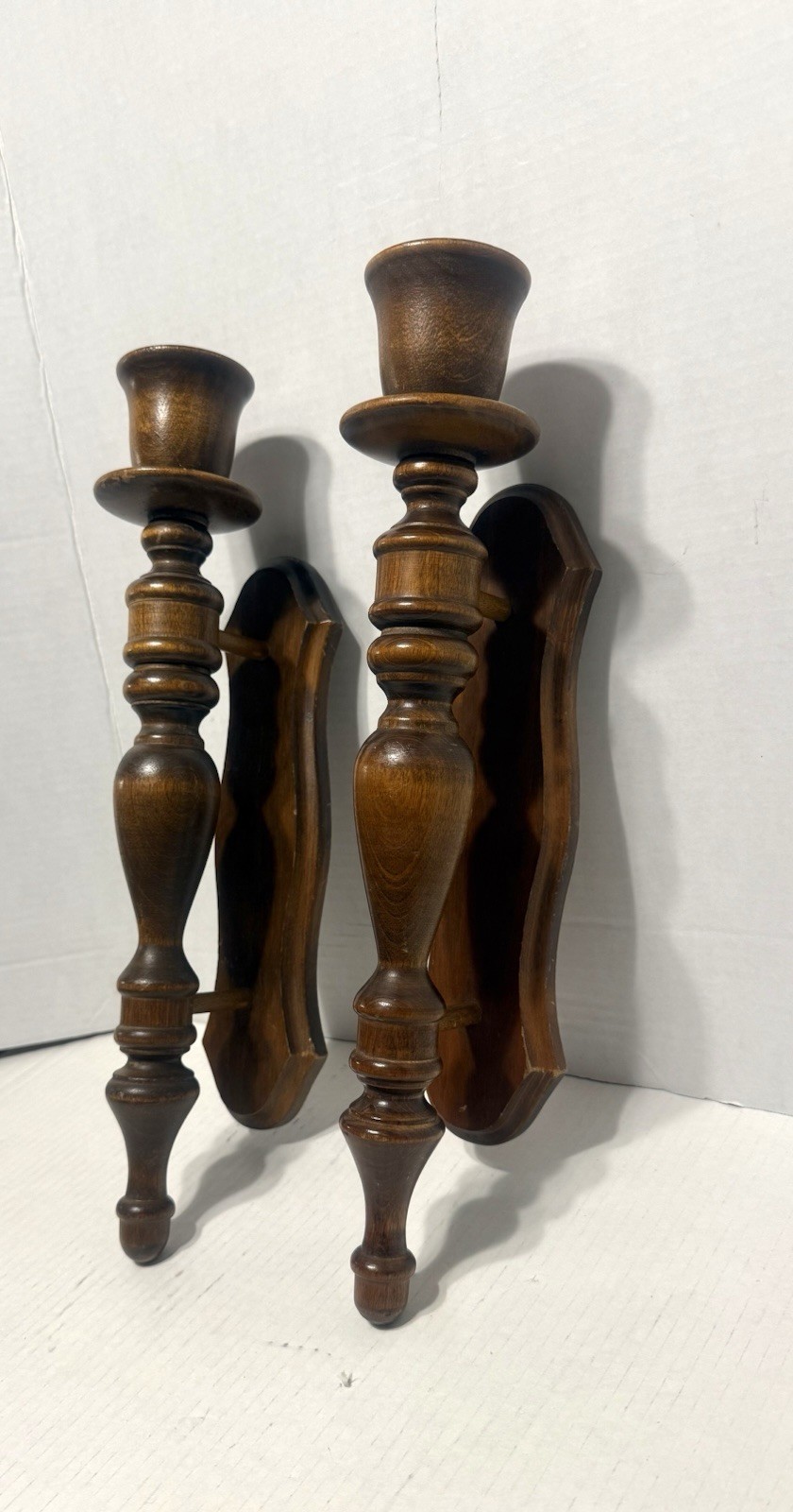 Beautiful Vtg Wooden Wall Candle Sconces Pair Rustic Farmhouse Country 16\