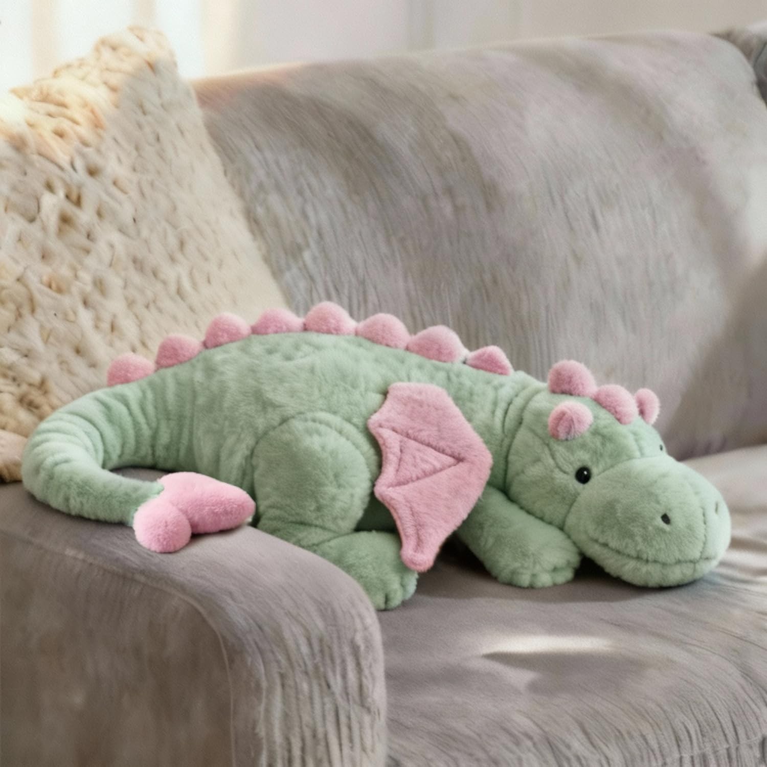 ARELUX Large 36in Matcha Green Pterosaur Plush Toy with Pink Wings