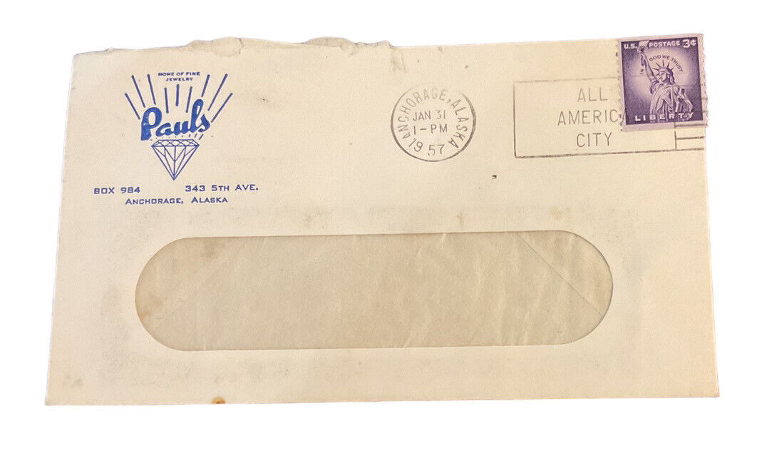 Pauls Anchorage AK Home of Fine Jewelry Alaska 1957 Letterhead Envelope ZF