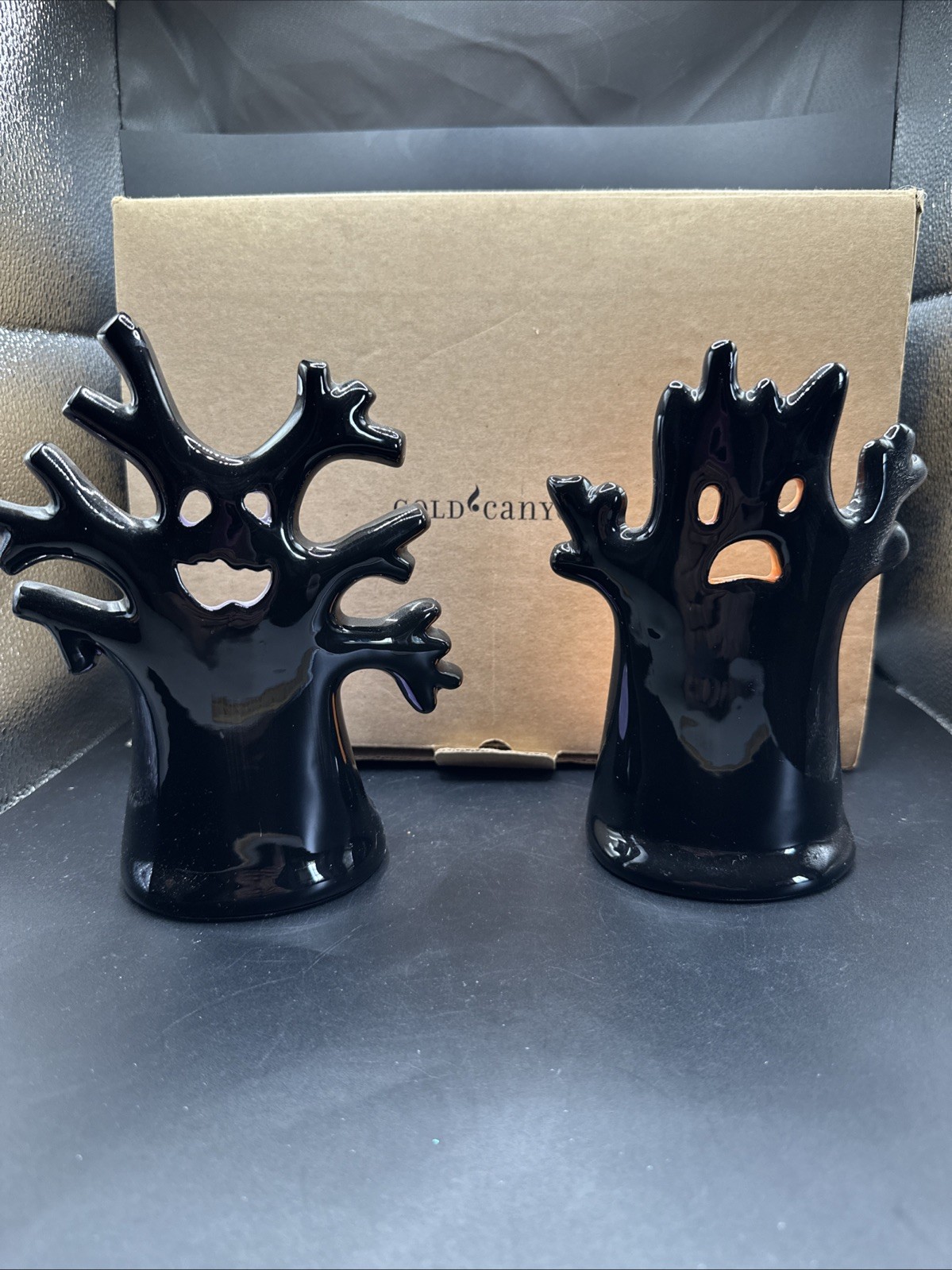 Gold Canyon Ceramic Spooky Tree Candle Holders With Box Halloween
